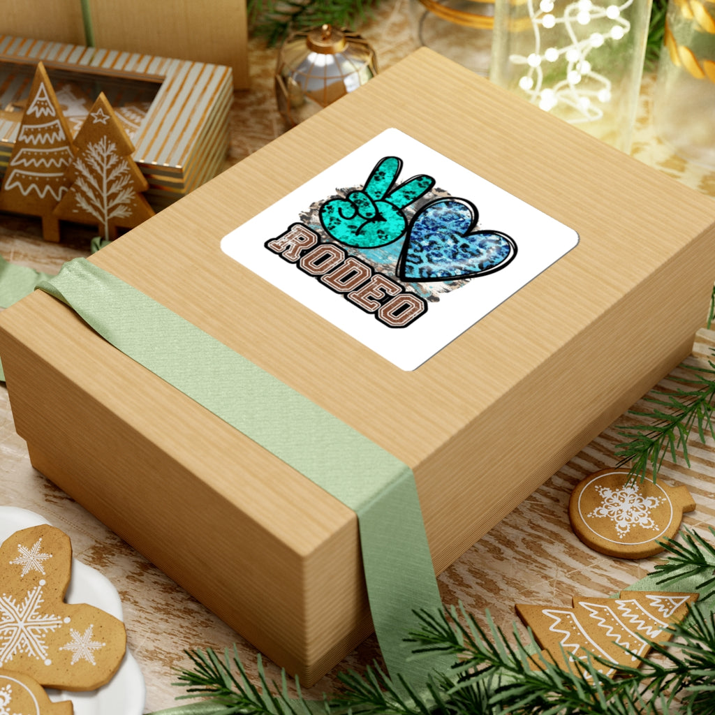 Peace + Heart Rodeo Sticker — Turquoise Leopard Kiss-Cut Decal