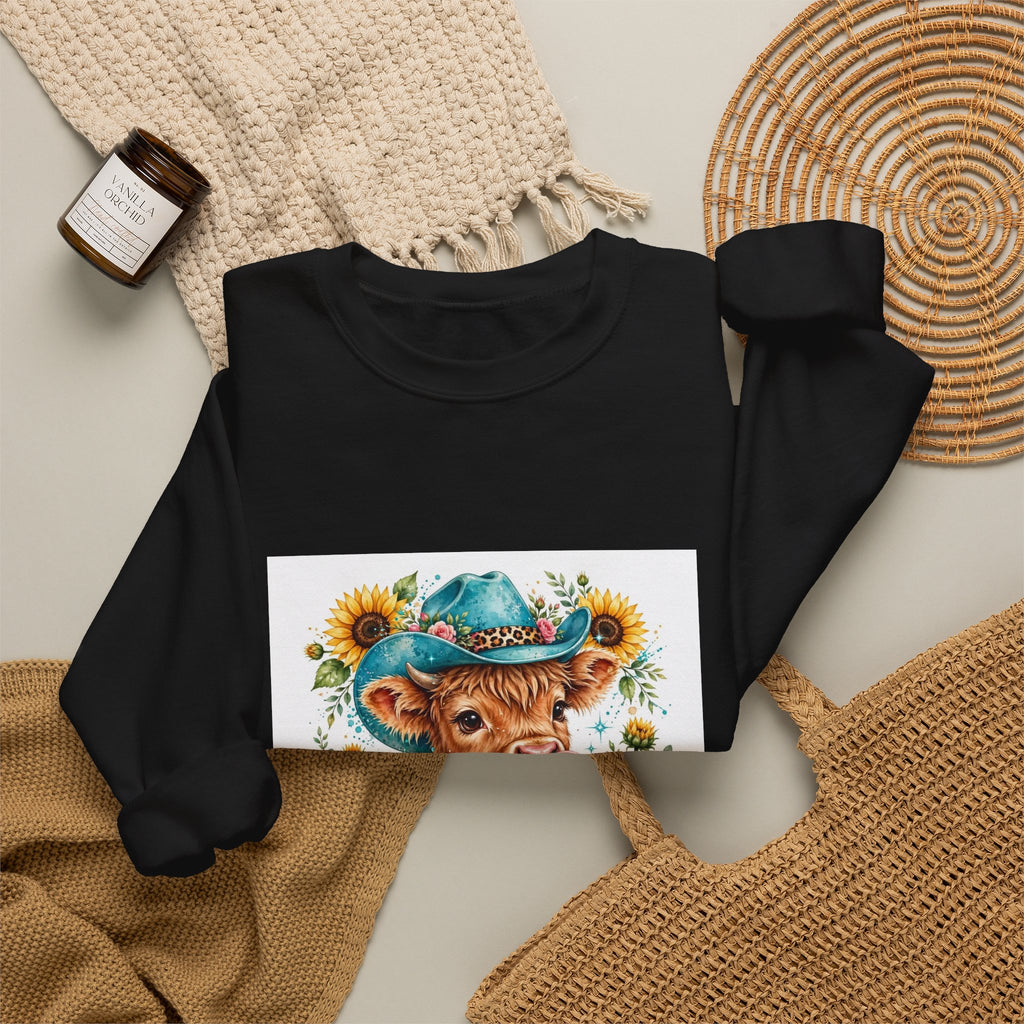 Western Mama Cow Sweatshirt — Sunflower Cowboy Cow Graphic Crewneck