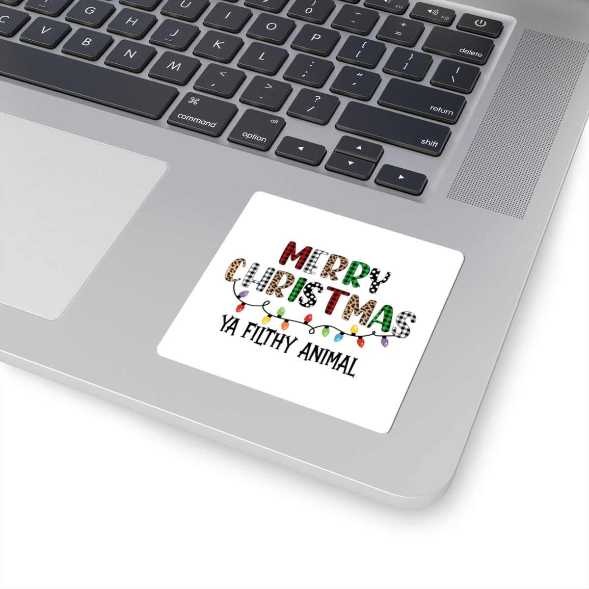 Merry Christmas Ya Filthy Animal Sticker — Holiday Plaid & Leopard Kiss-Cut Sticker