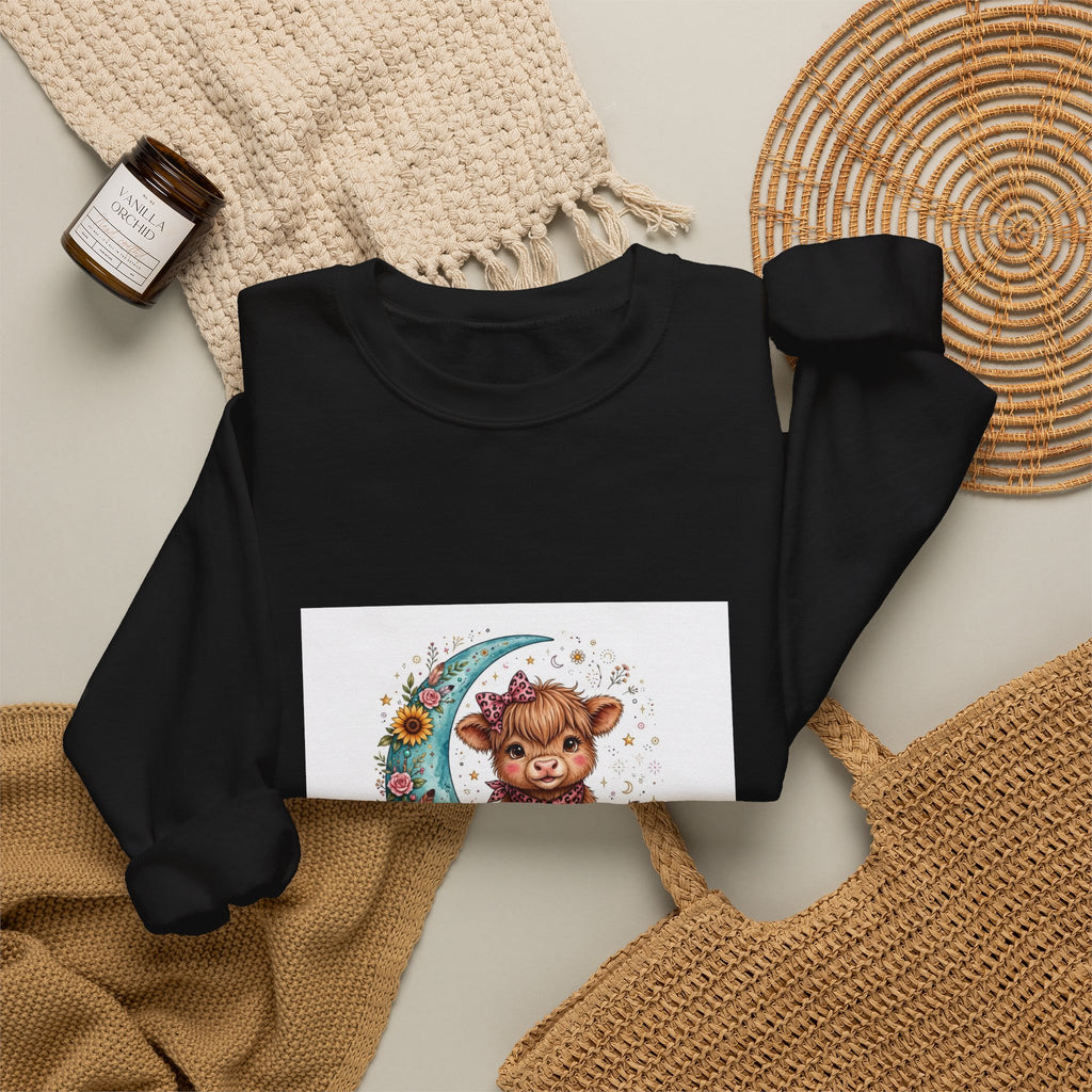 Cute Cat Moon Sweatshirt – "Love You to the Moon & to the Fridge" Cozy Crewneck