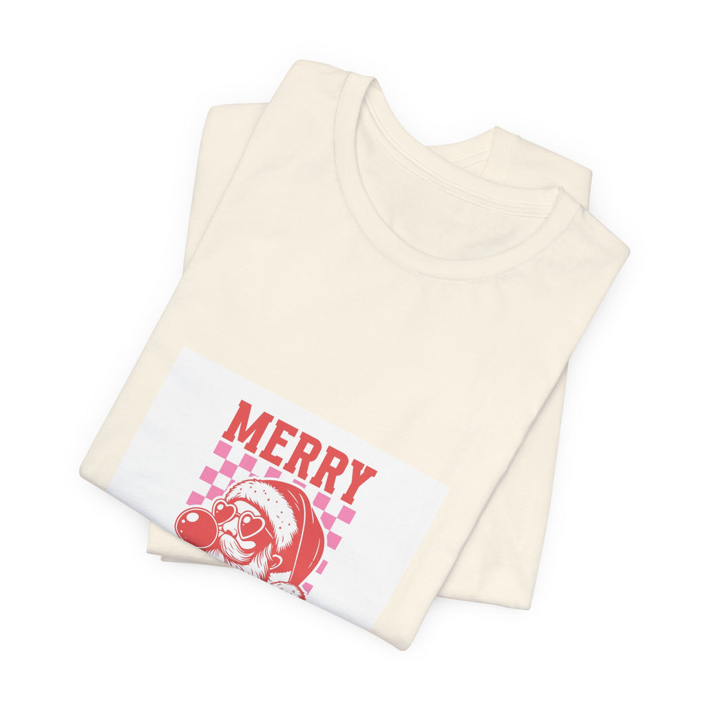 Merry Christmas Santa Tee - Retro Red Checkerboard Holiday T-Shirt