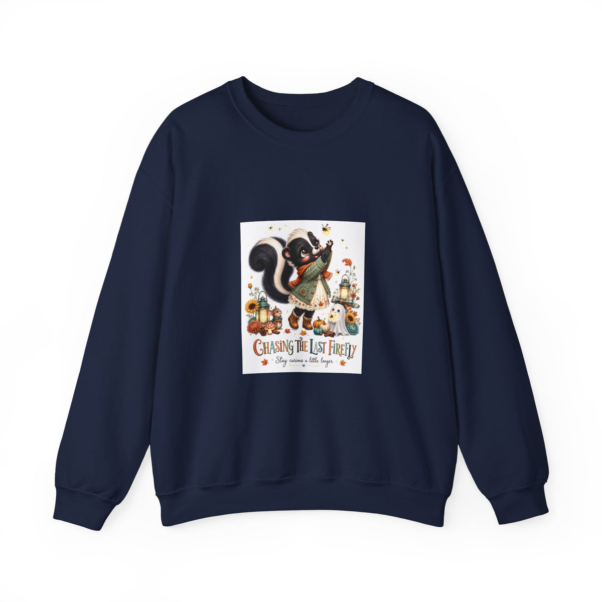 Skunk Holiday Crewneck Sweatshirt — "Chasing the Last Frost" Cute Winter Graphic