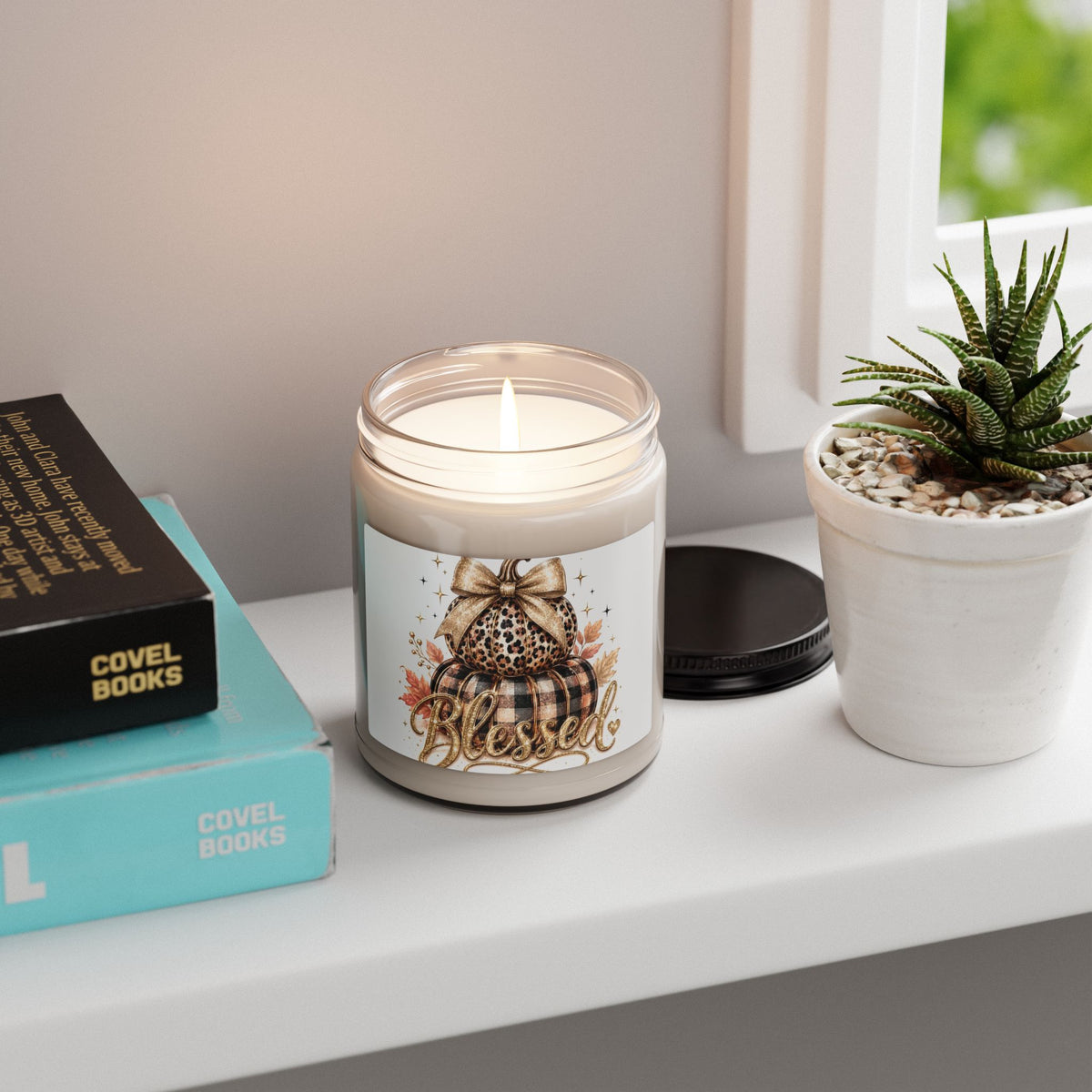 Blessed Fall Pumpkin Soy Candle — 9oz Scented Jar (Leopard & Buffalo Plaid)