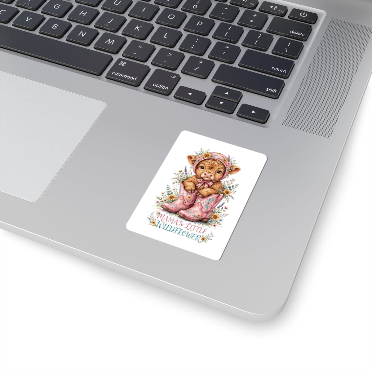 Mama’s Little Wildflower Sticker — Cute Calf in Pink Boots Kiss-Cut Sticker