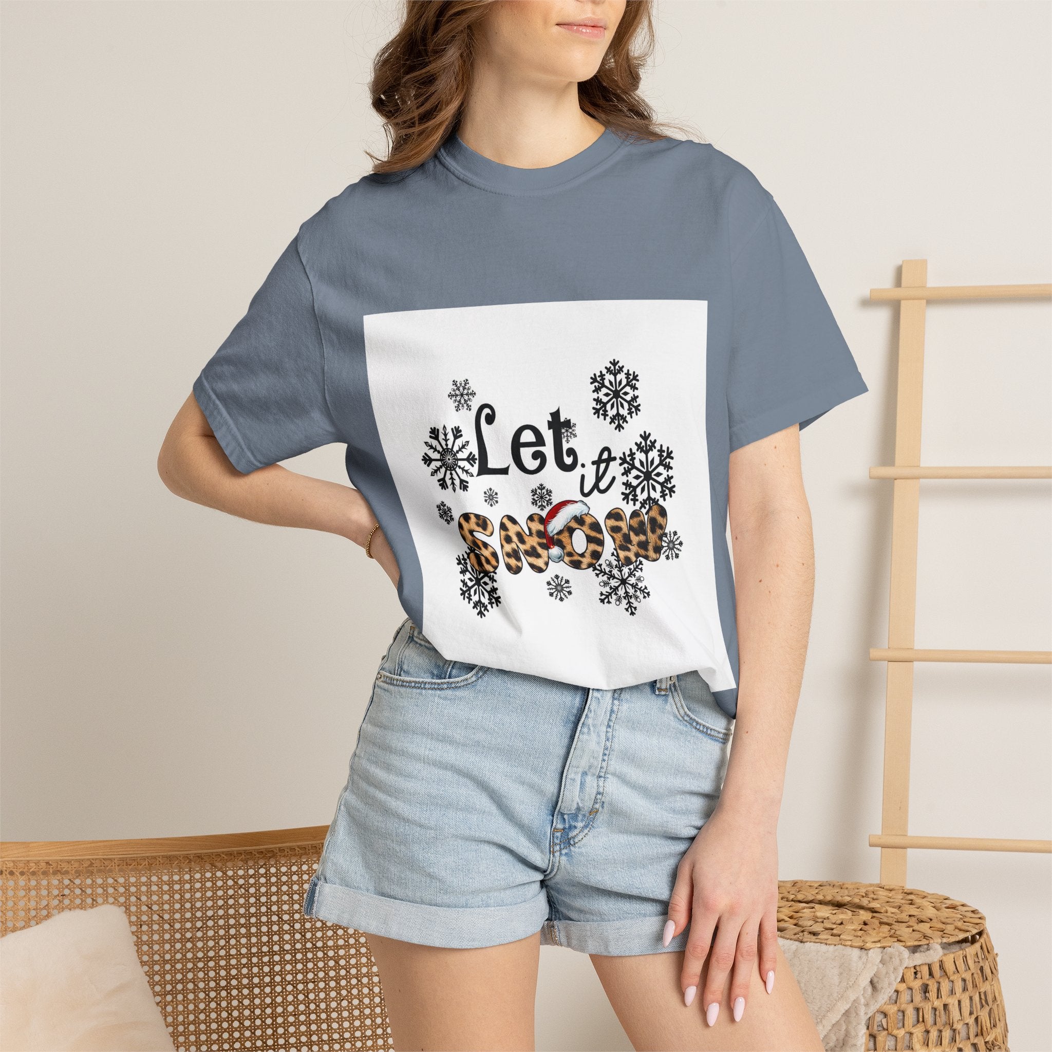 Let It Snow Leopard Print T-Shirt — Winter Snowflake Holiday Tee