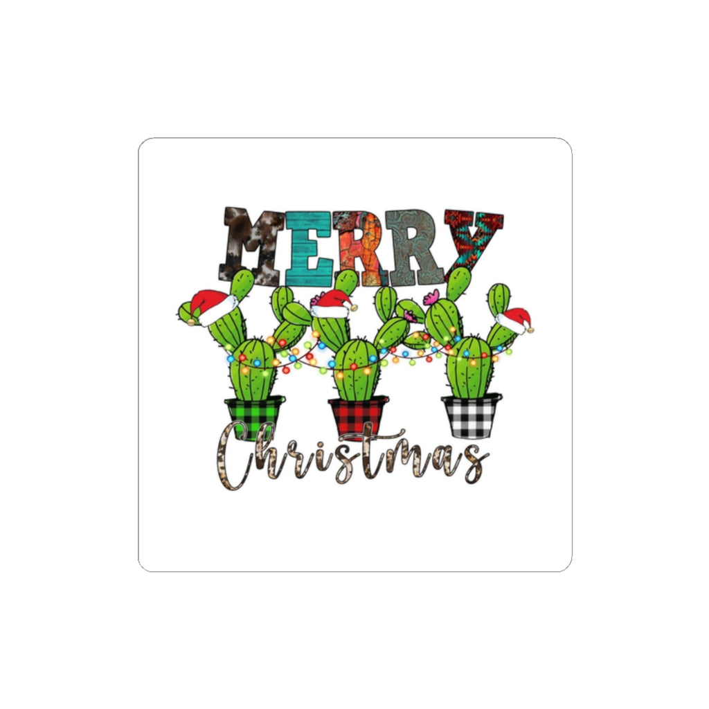 Merry Christmas Cactus Stickers — Festive Kiss-Cut Decals