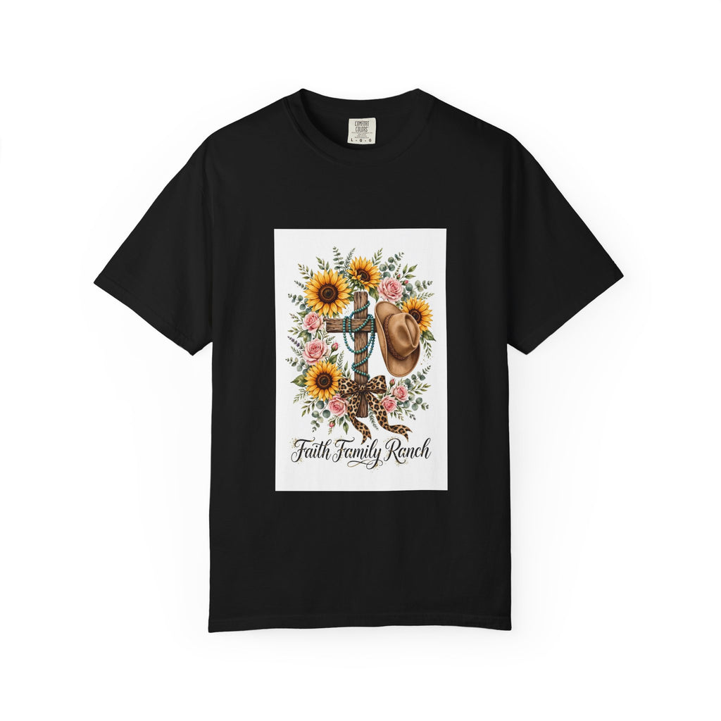 Faith Family Ranch T-Shirt — Sunflower Cowboy Hat Graphic Tee