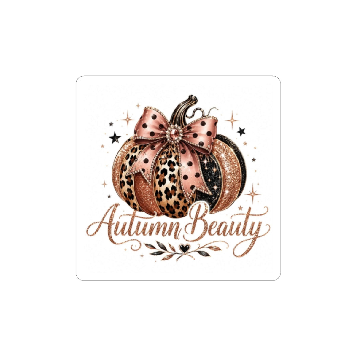 Autumn Beauty Pumpkin Sticker — Leopard Print Fall Kiss-Cut Decal