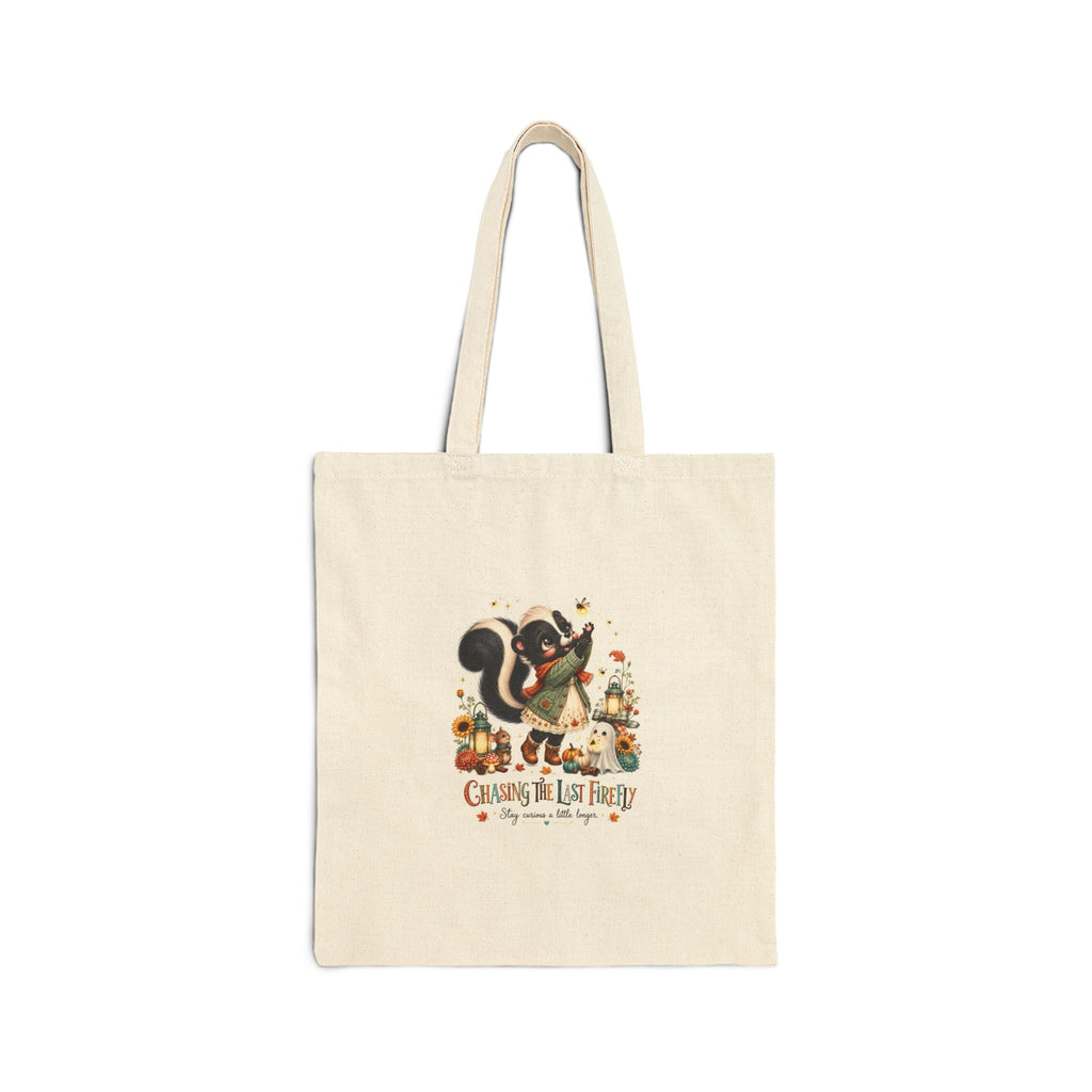 Vintage Skunk Fall Tote Bag — “Grateful & I’m Berry” Canvas Grocery Shopper