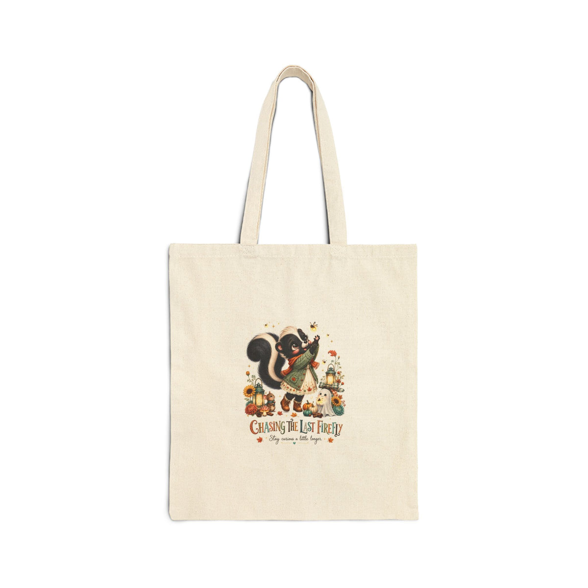 Vintage Skunk Fall Tote Bag — “Grateful & I’m Berry” Canvas Grocery Shopper