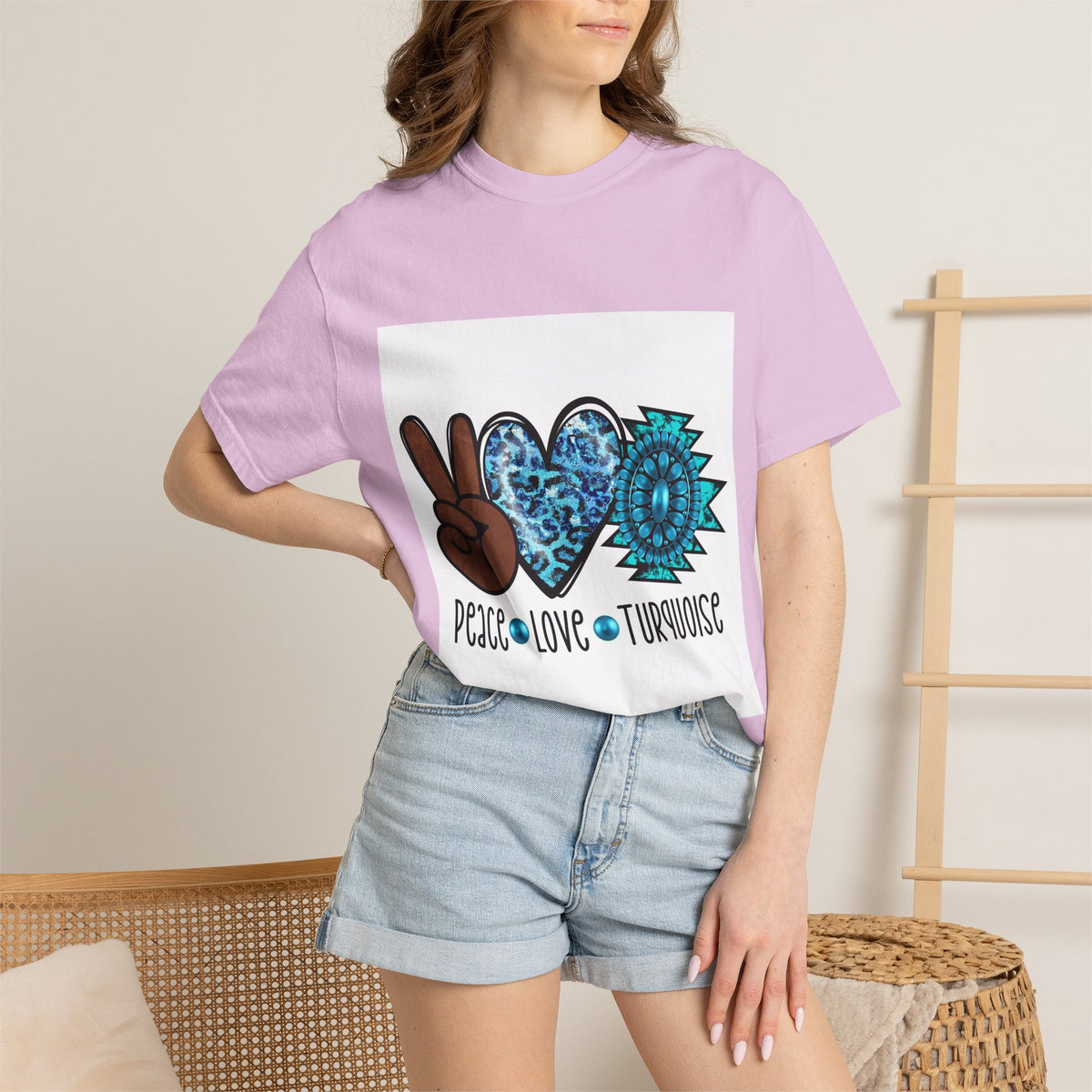 Peace Love Turquoise T-Shirt — Boho Peace Sign & Heart Graphic Tee