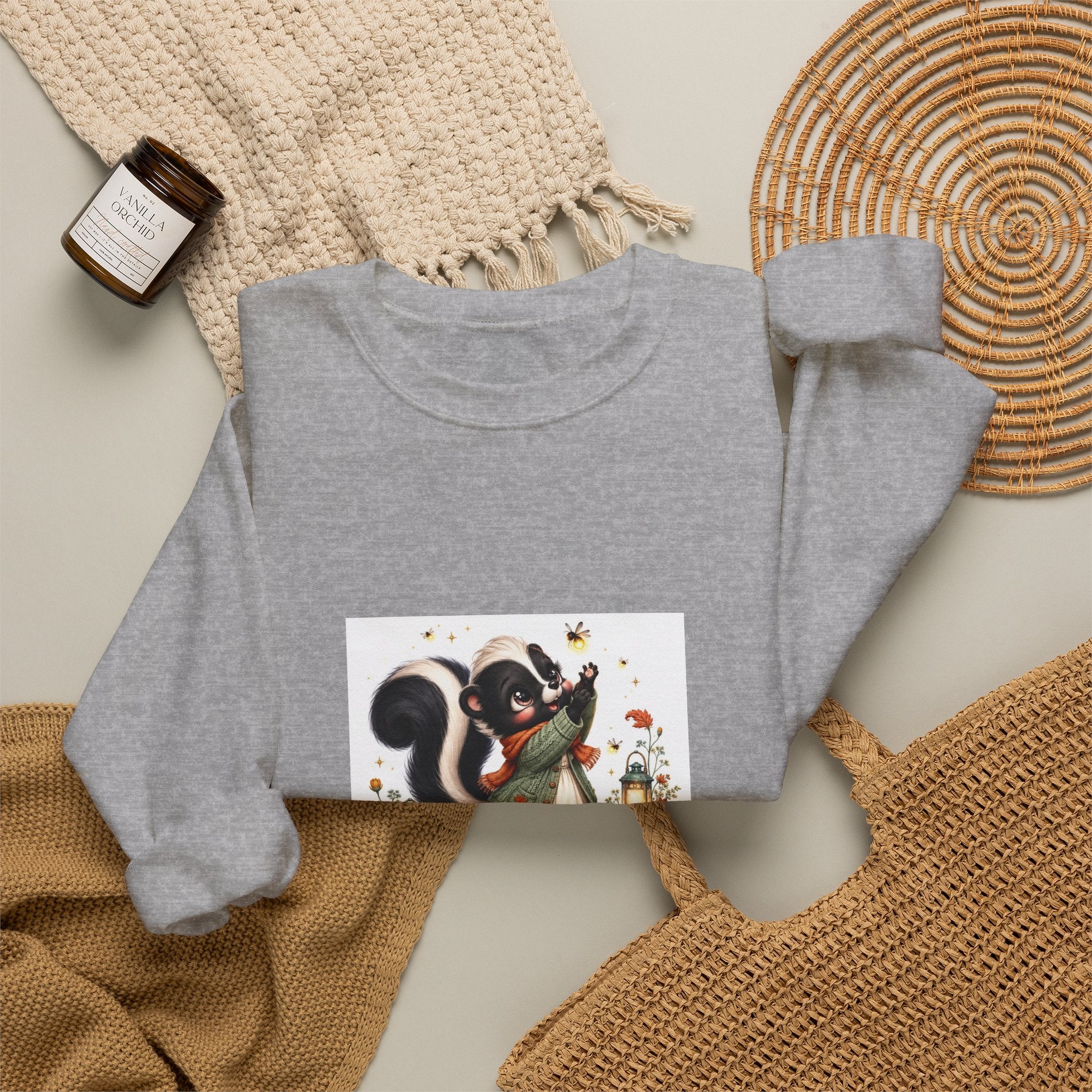 Skunk Holiday Crewneck Sweatshirt — "Chasing the Last Frost" Cute Winter Graphic
