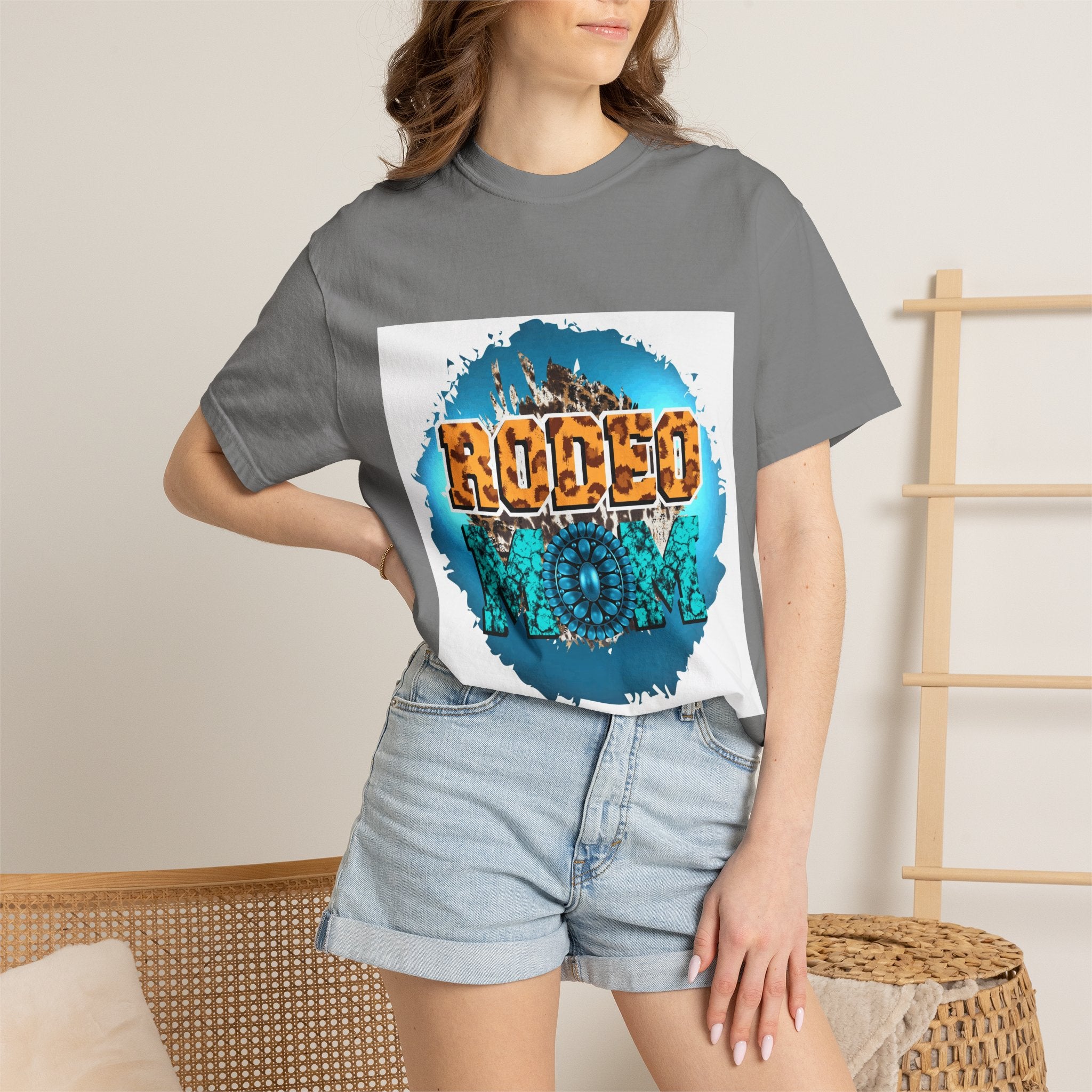 Rodeo Mom Graphic T-Shirt — Western Cowgirl Bronc & Turquoise Design