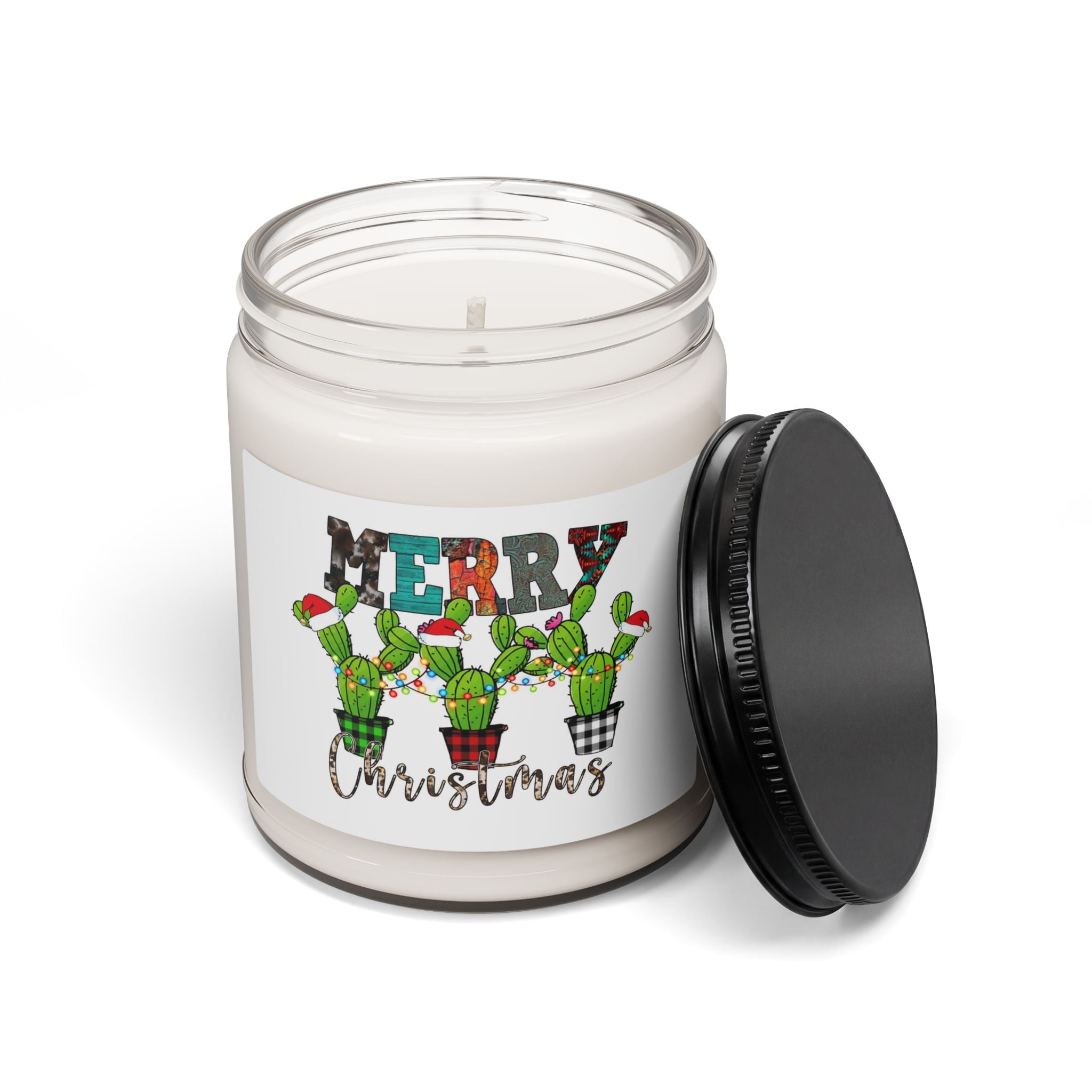Merry Christmas Cactus Scented Soy Candle – 9oz Holiday Jar