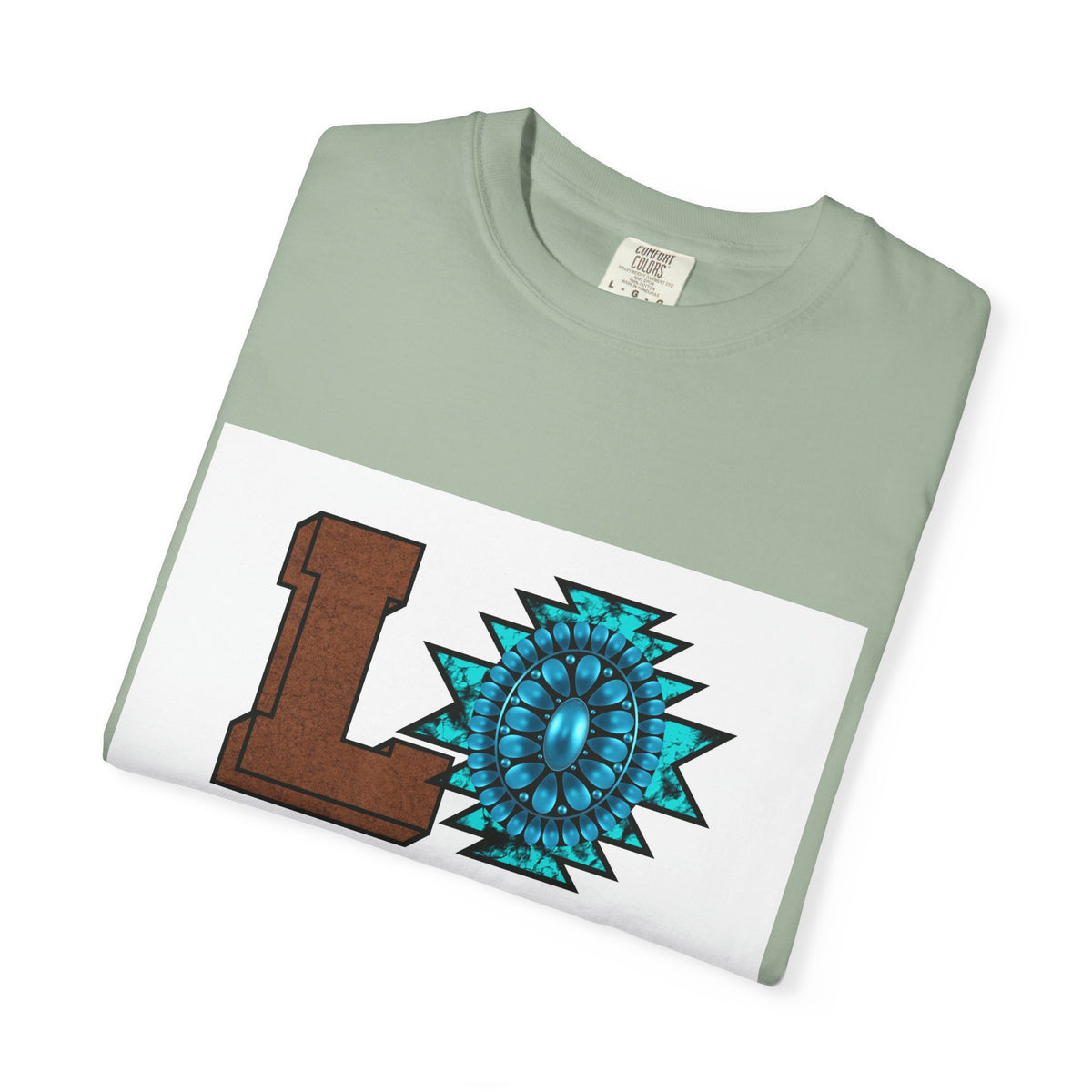 LOVE Southwestern Graphic T-Shirt — Turquoise Aztec Heart Design