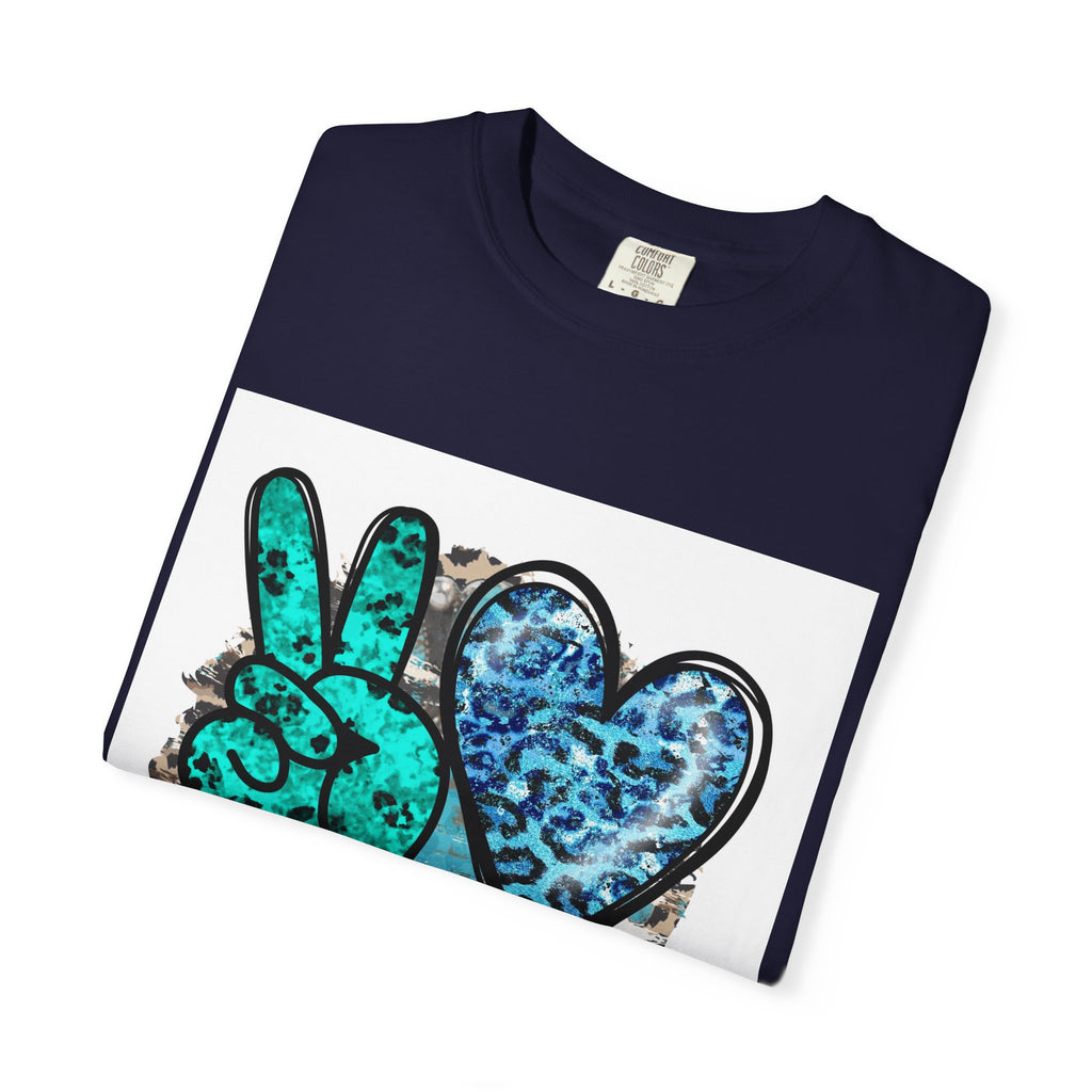 Peace Love Rodeo T‑Shirt — Turquoise Leopard Graphic Rodeo Tee