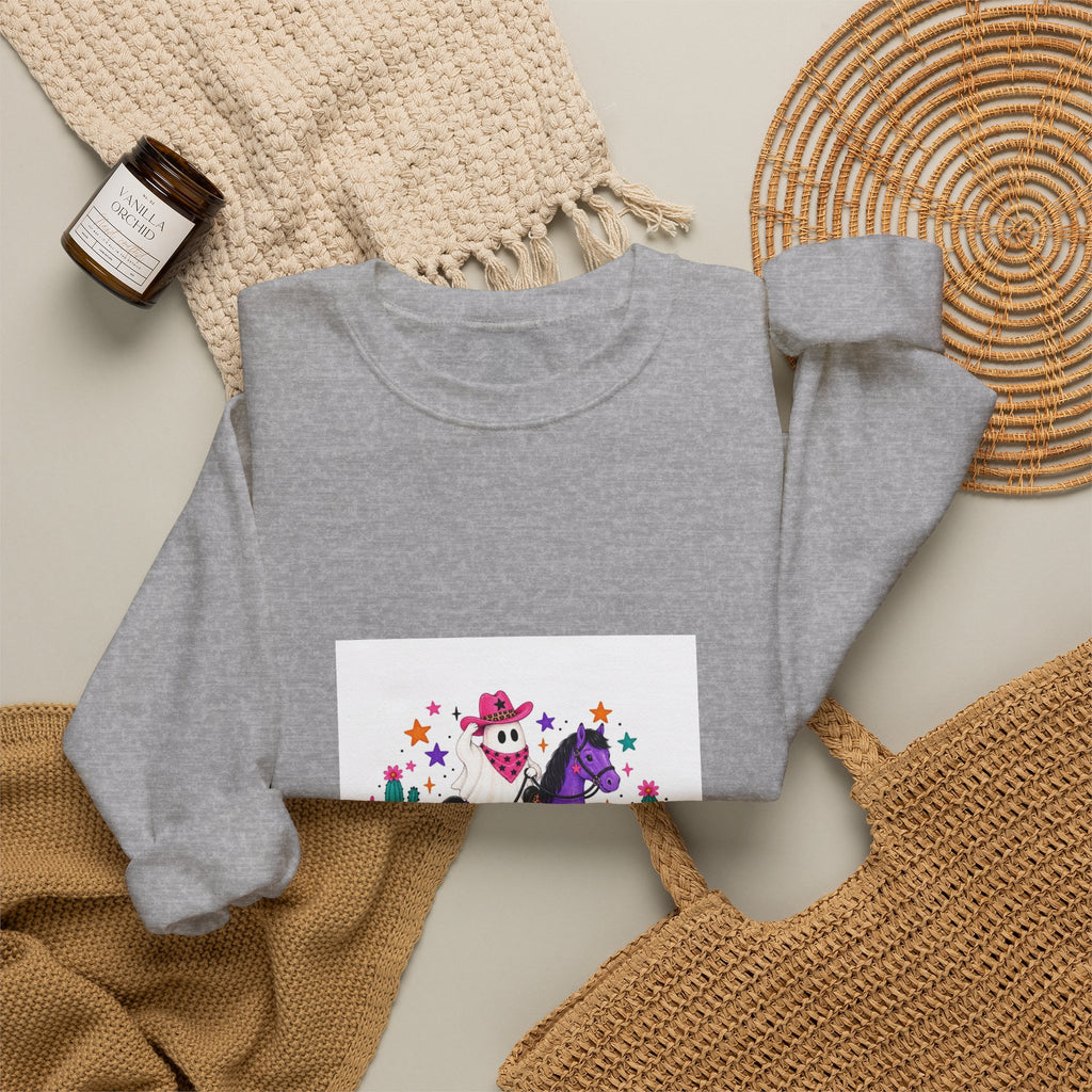 Halloween Unicorn Crewneck Sweatshirt — Cute Spooky Pony with Ghosts & Pumpkins