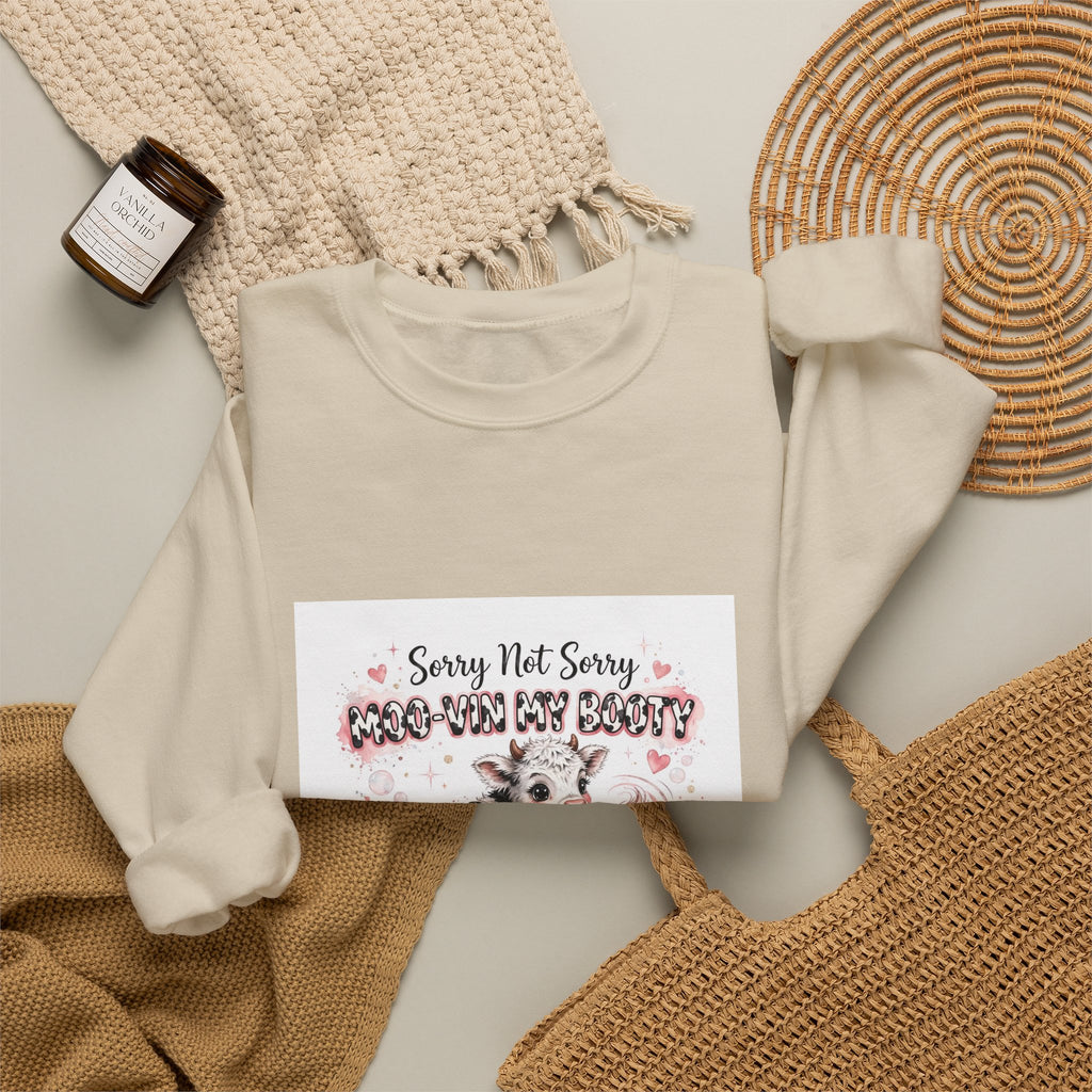 Cow Lover Crewneck Sweatshirt – "Sorry Not Sorry Moo-You-Butt" Cute Cow Graphic