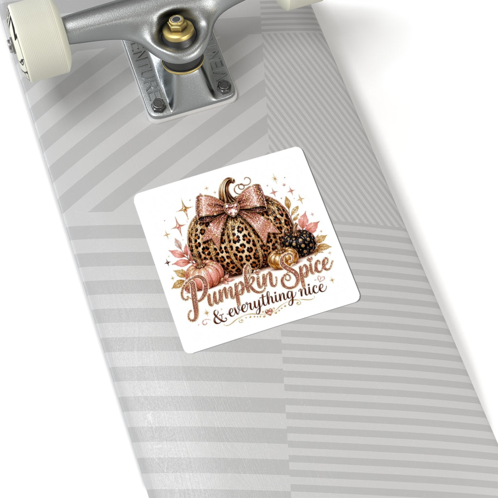 Pumpkin Spice Leopard Sticker — "Pumpkin Spice & Everything Nice" Fall Kiss-Cut Sticker