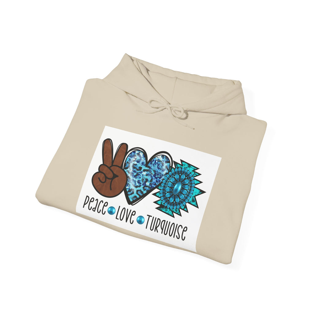 Peace • Love • Turquoise Hoodie — Boho Peace Sign & Turquoise Heart Pullover