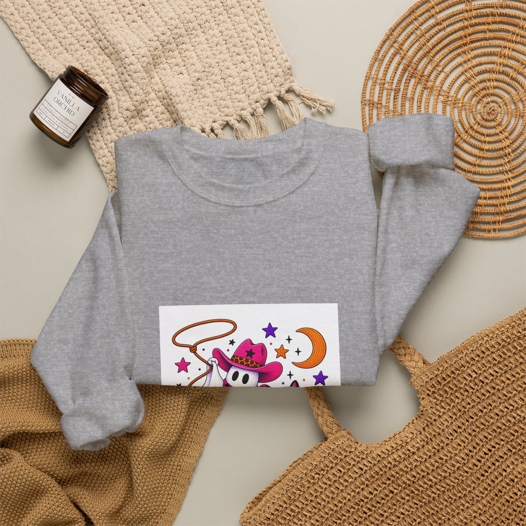Cute Ghost Cowboy Crewneck Sweatshirt – Western Halloween Spirit