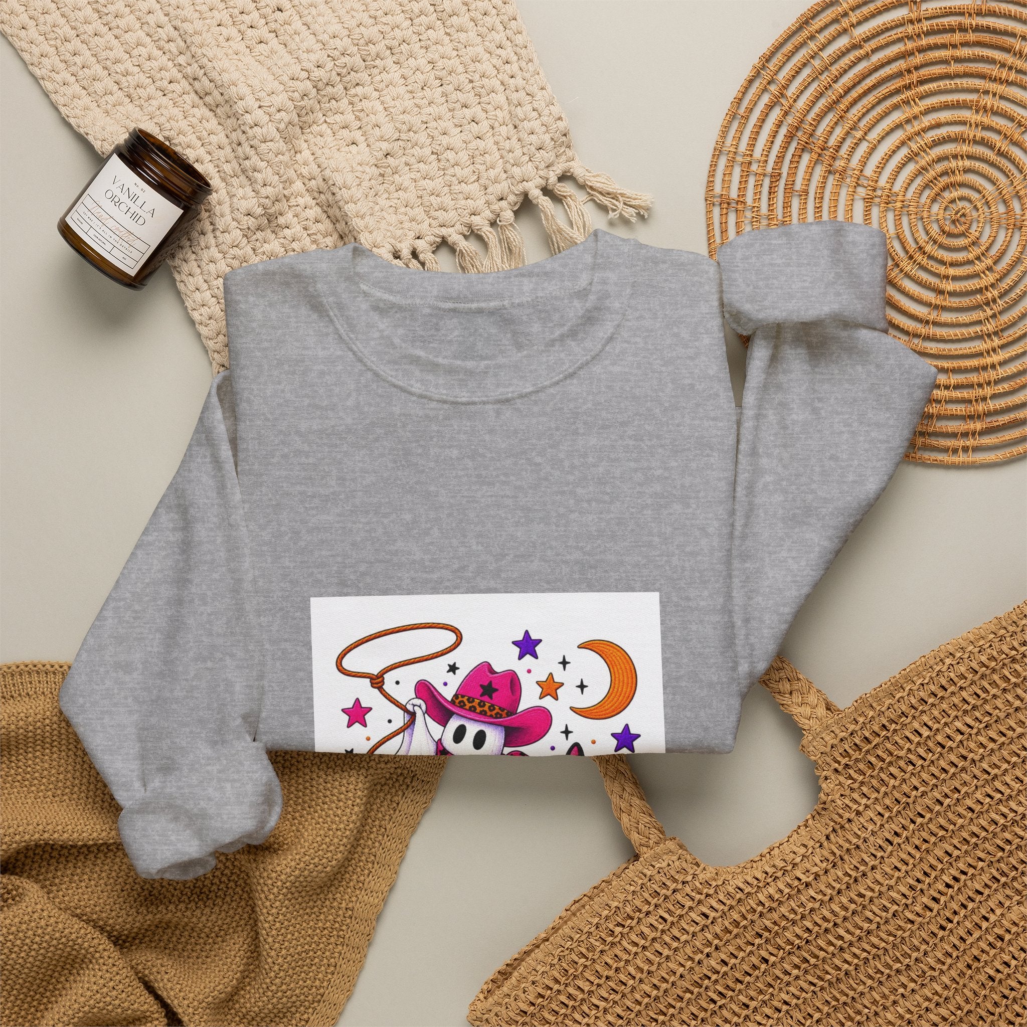Cute Ghost Cowboy Crewneck Sweatshirt – Western Halloween Spirit