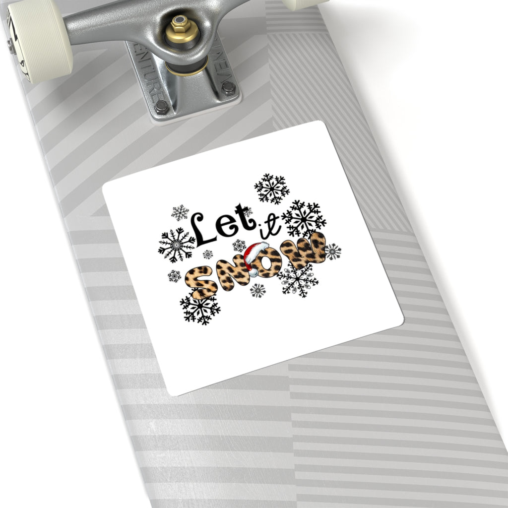 Let It Snow Leopard Print Sticker — Christmas Snowflake Kiss-Cut Decal