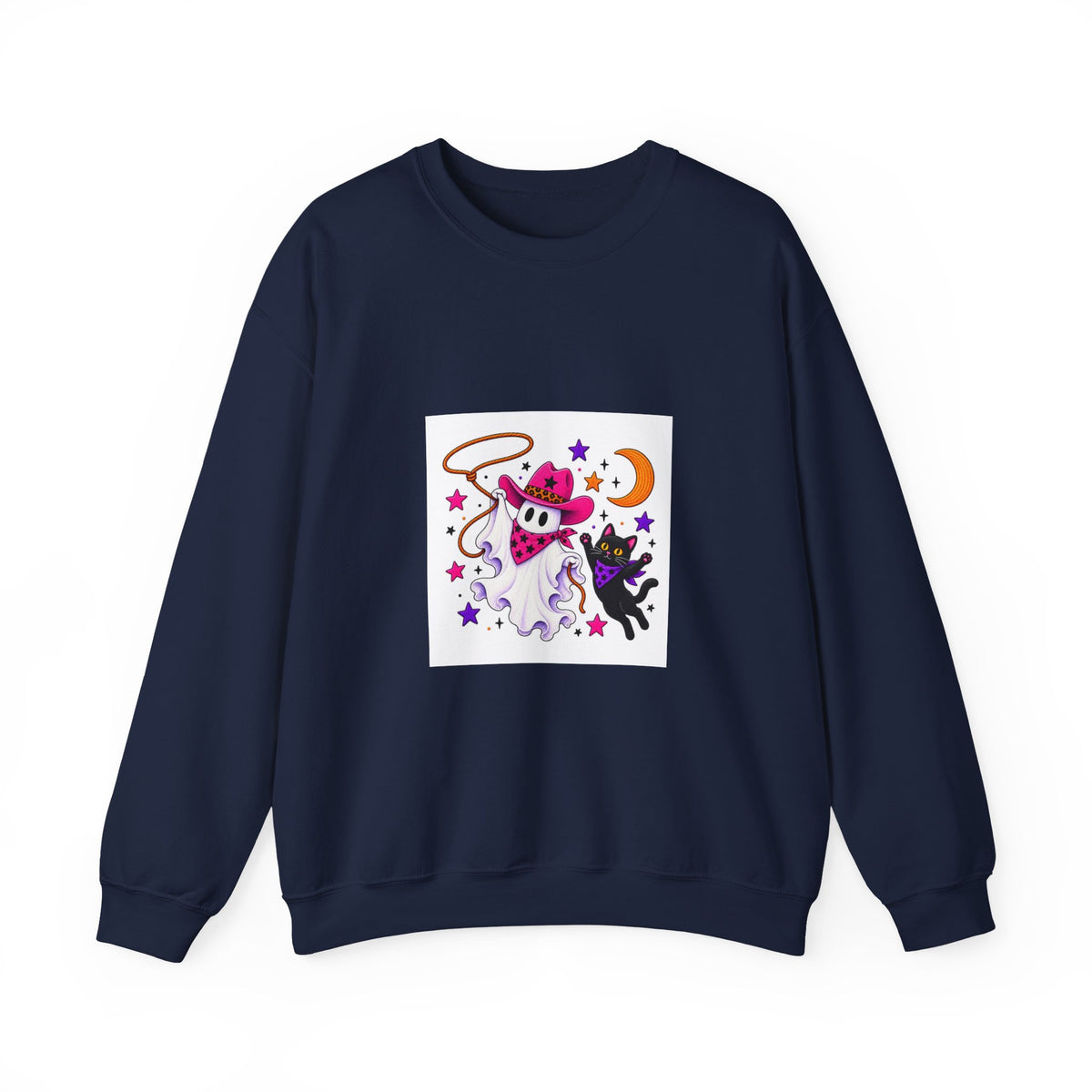 Cute Ghost Cowboy Crewneck Sweatshirt – Western Halloween Spirit