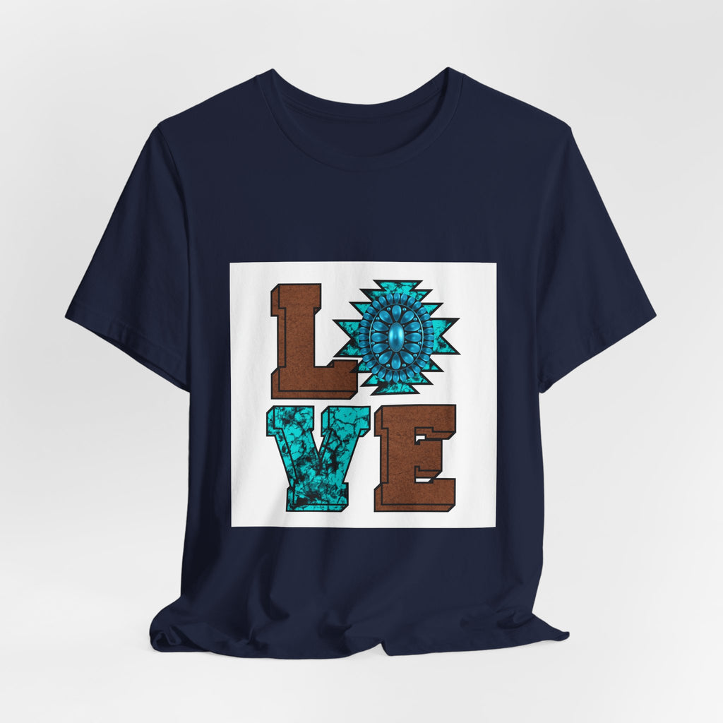 LOVE Southwestern Graphic Tee — Turquoise & Brown Rustic Sunflower Design