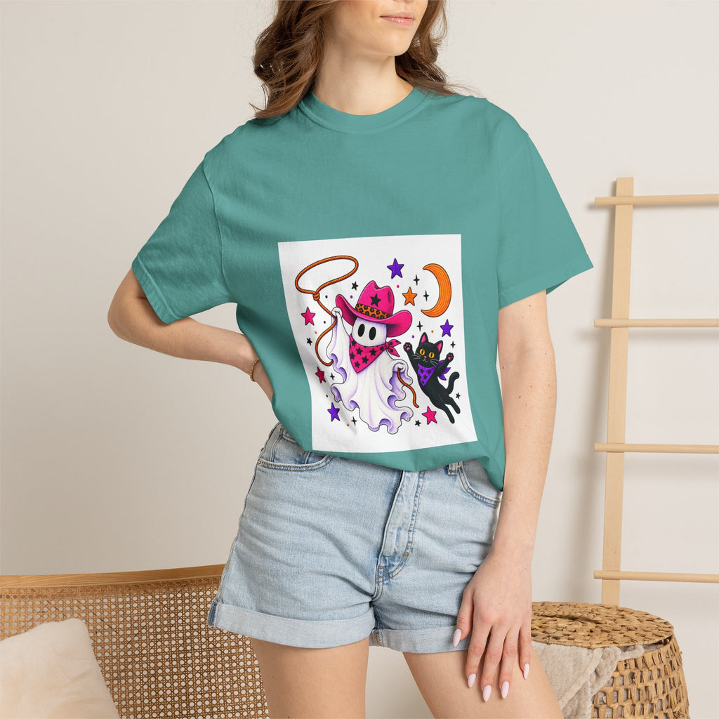 Cowboy Ghost and Black Cat Halloween T-Shirt
