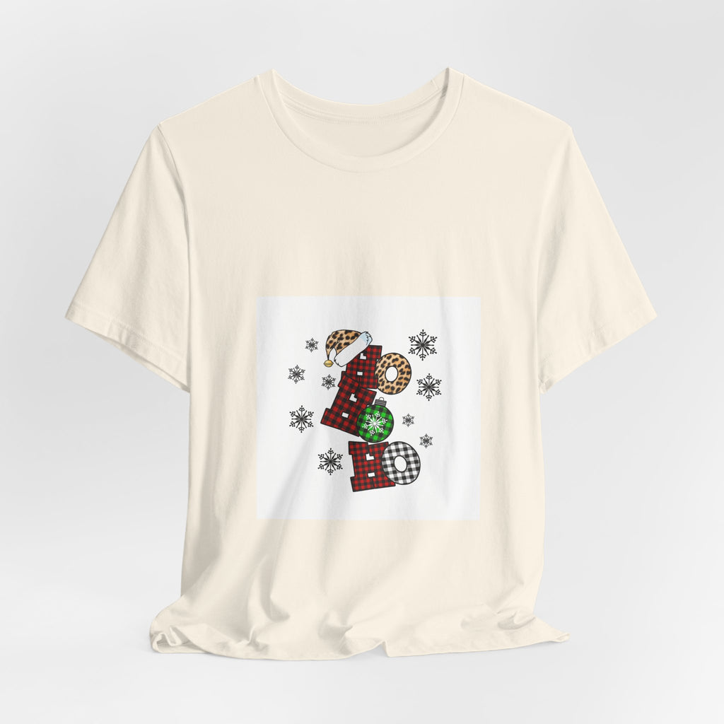 Ho Ho Ho Christmas Tee — Festive Plaid Santa Letters Shirt