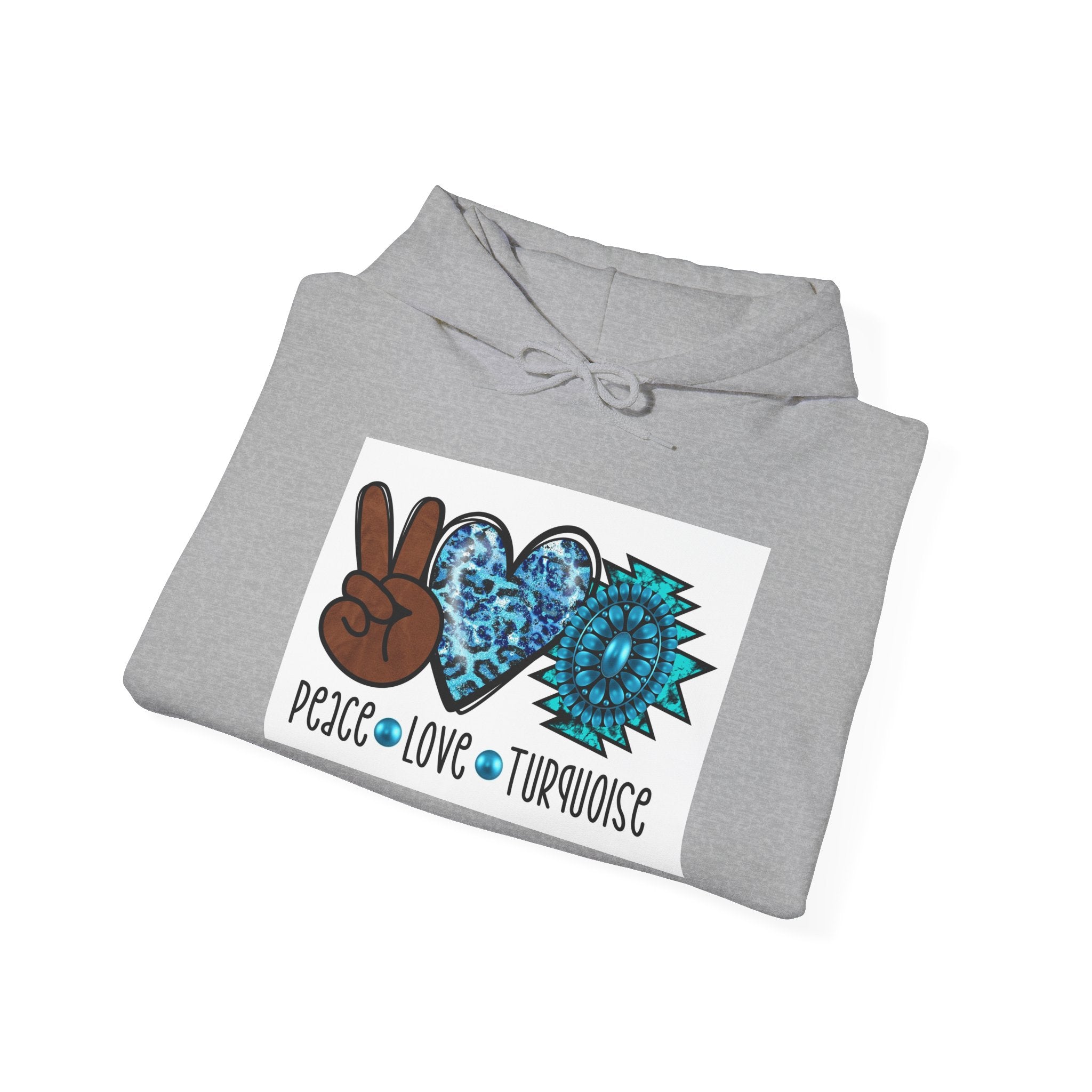 Peace • Love • Turquoise Hoodie — Boho Peace Sign & Turquoise Heart Pullover
