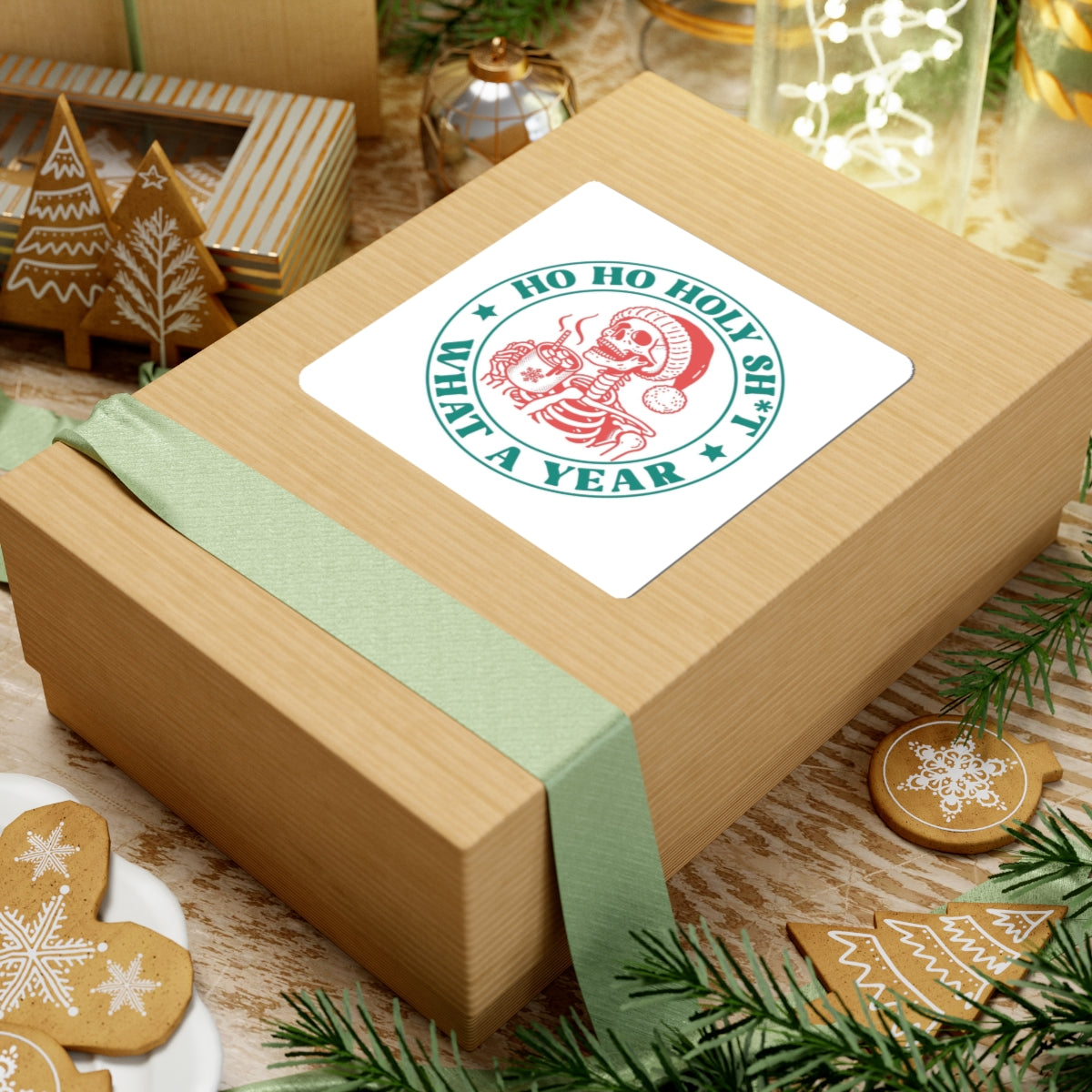 Sticker — "Ho Ho Holy Sh*t What a Year" Skeleton Santa Holiday Sticker