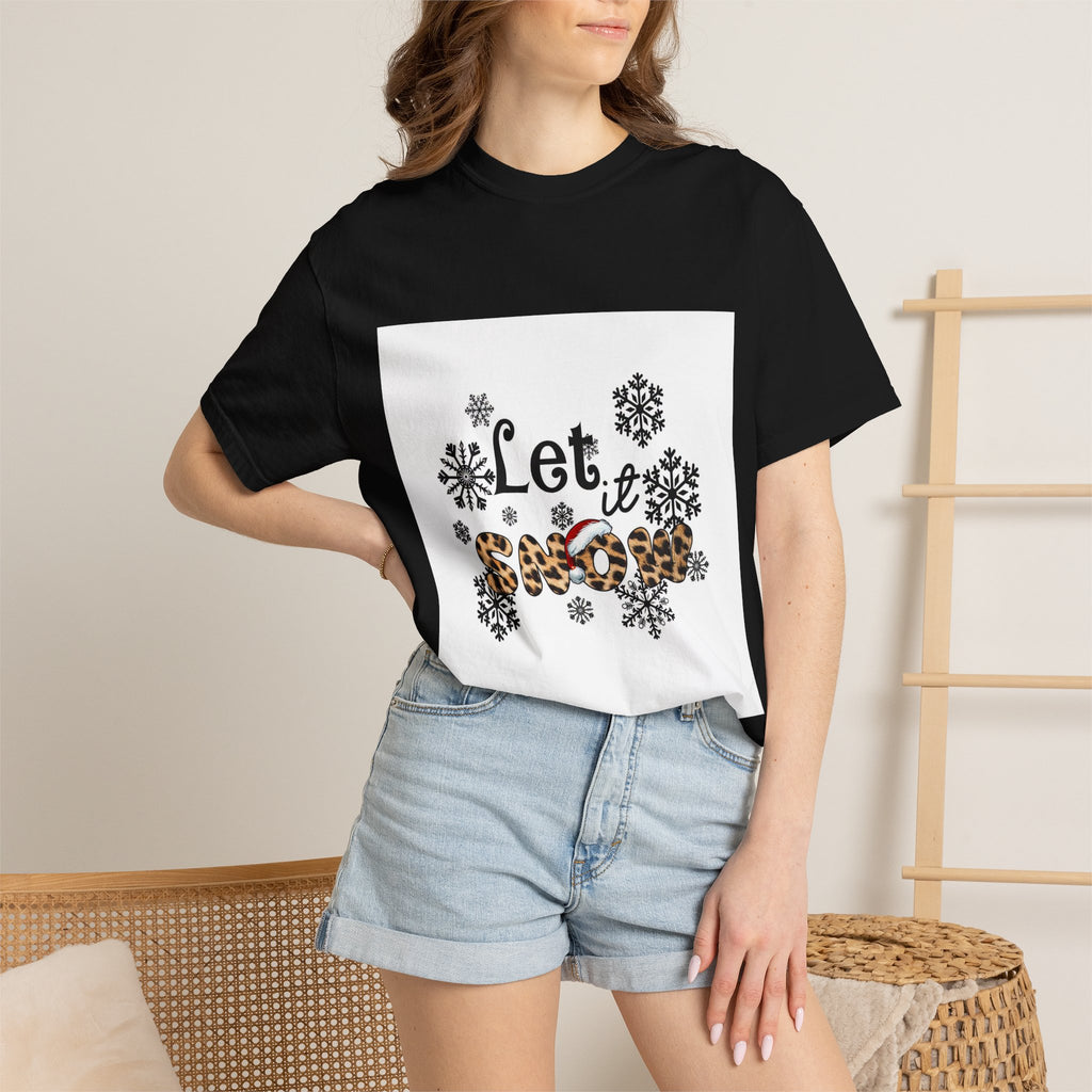 Let It Snow Leopard Print T-Shirt — Winter Snowflake Holiday Tee