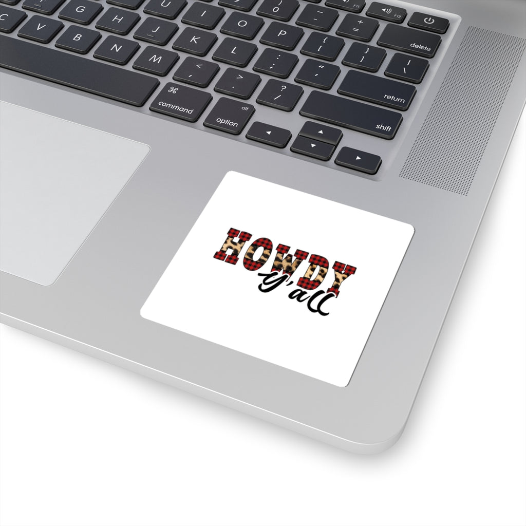 Howdy y’all Plaid & Leopard Sticker — Western Rustic Kiss-Cut Decal for Laptops, Water Bottles & Gifts
