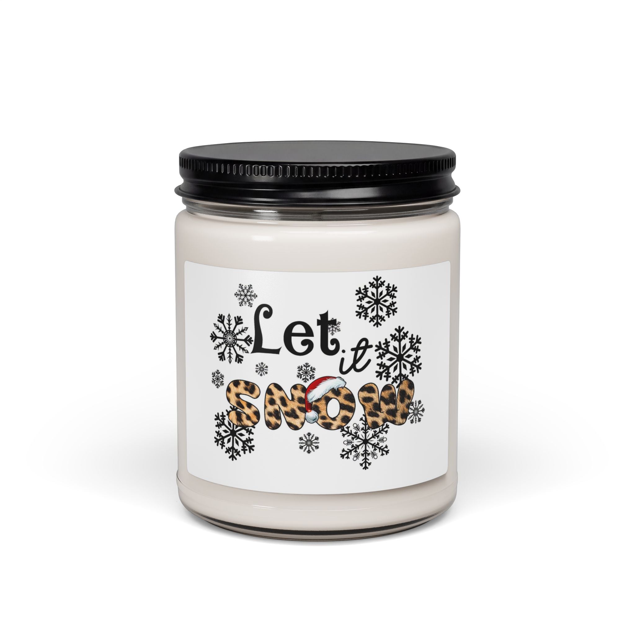 Scented Soy Candle 9oz — "Let It Snow" Leopard Print Holiday Candle