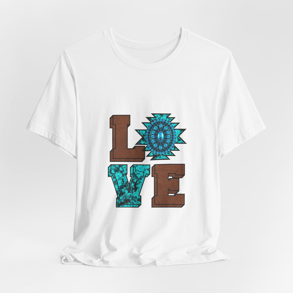 LOVE Southwestern Graphic Tee — Turquoise & Brown Rustic Sunflower Design