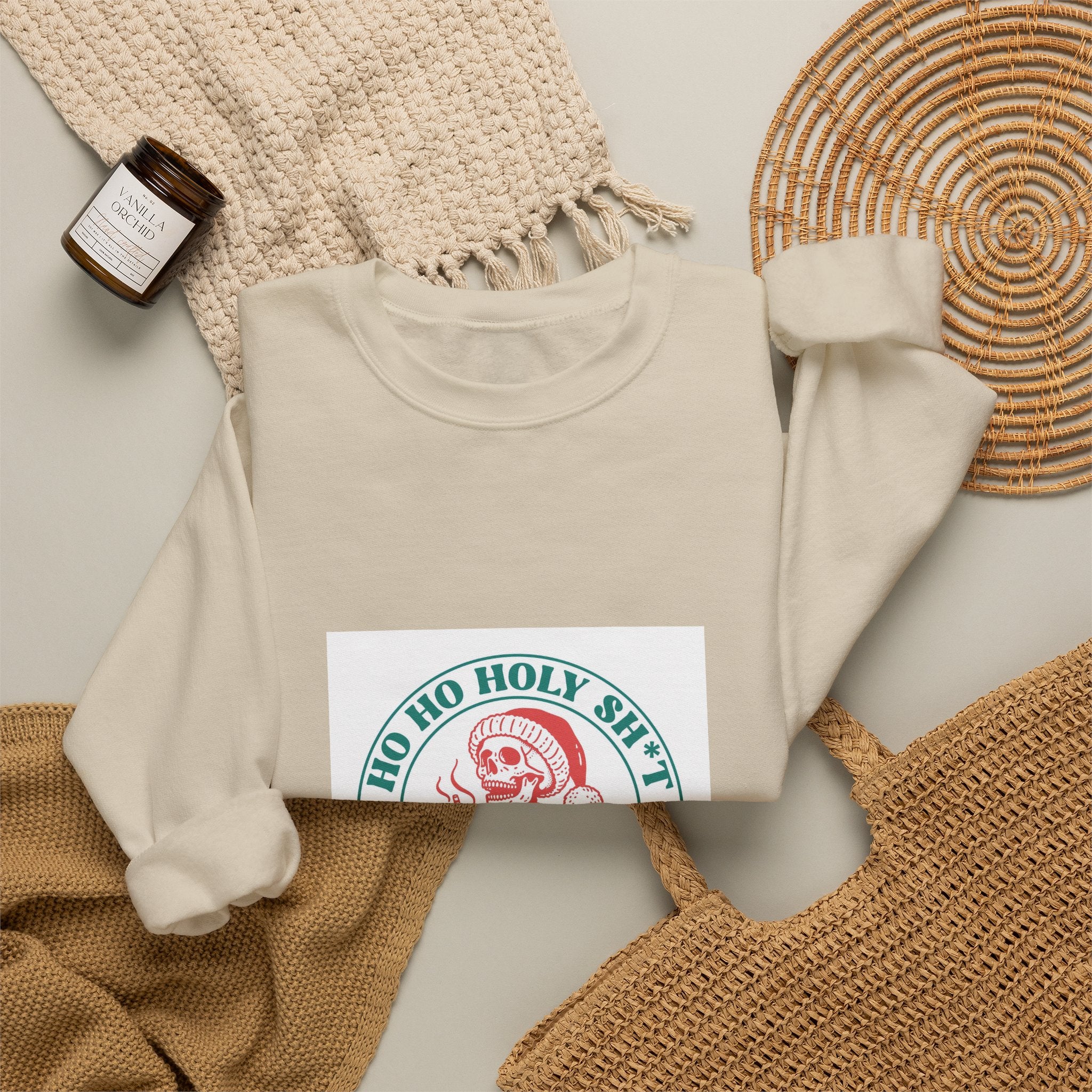Crewneck Sweatshirt — “Ho Ho Holy Sh!t What a Year” Retro Santa Christmas Sweatshirt
