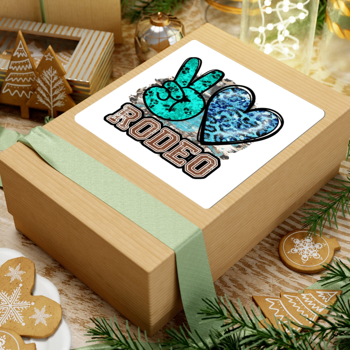 Peace + Heart Rodeo Sticker — Turquoise Leopard Kiss-Cut Decal