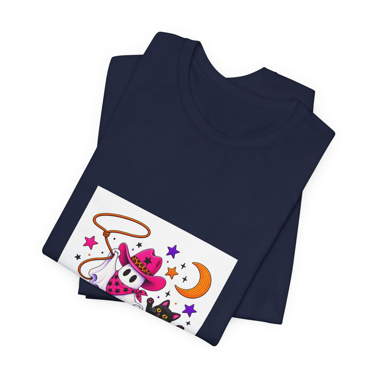 Halloween Ghost Cat T‑Shirt — Cute Witchy Ghost & Black Cat Tee