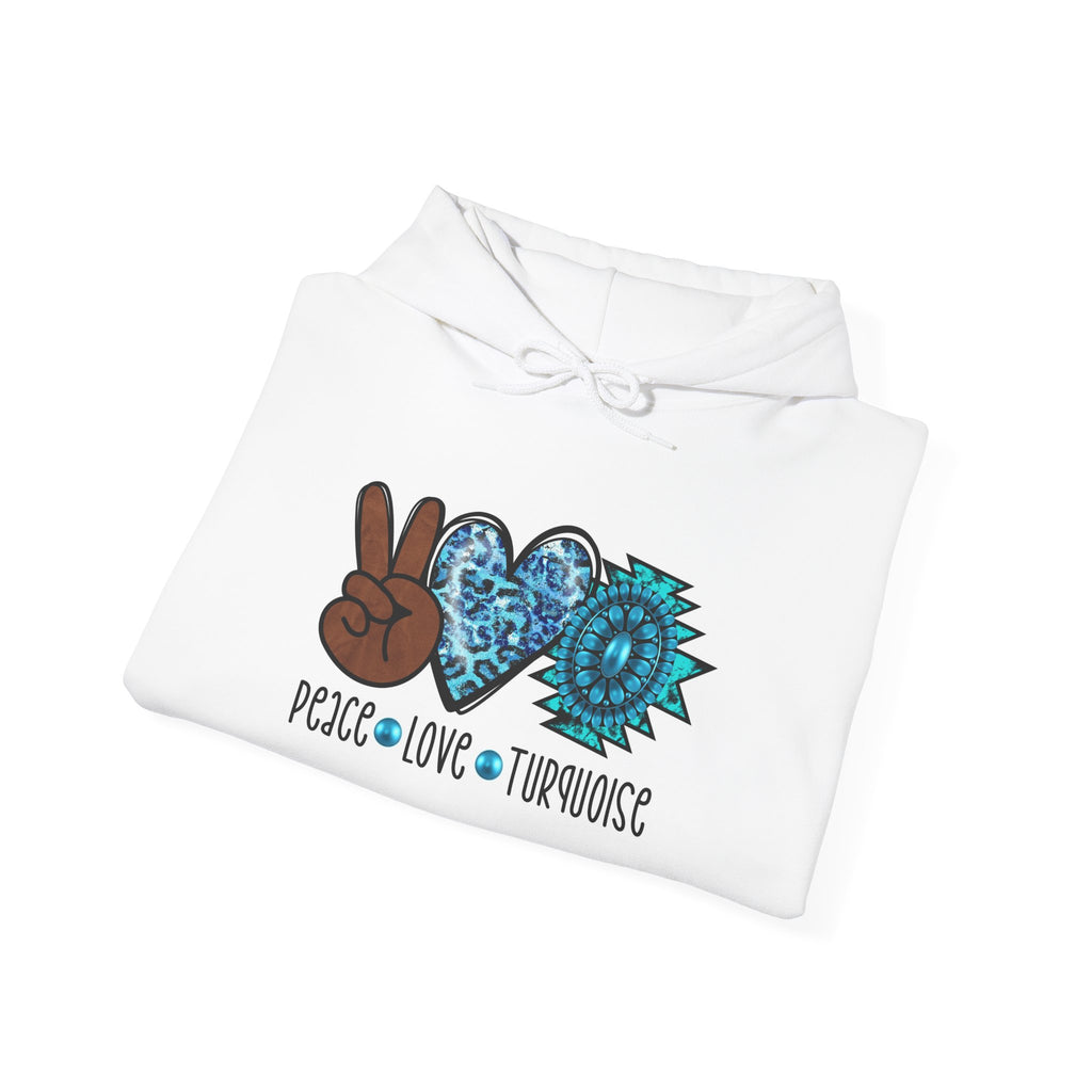 Peace • Love • Turquoise Hoodie — Boho Peace Sign & Turquoise Heart Pullover