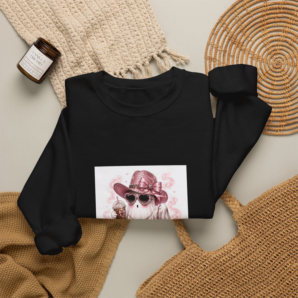 Ghost in Shades Crewneck Sweatshirt — Cute Pink Halloween Ghost Graphic