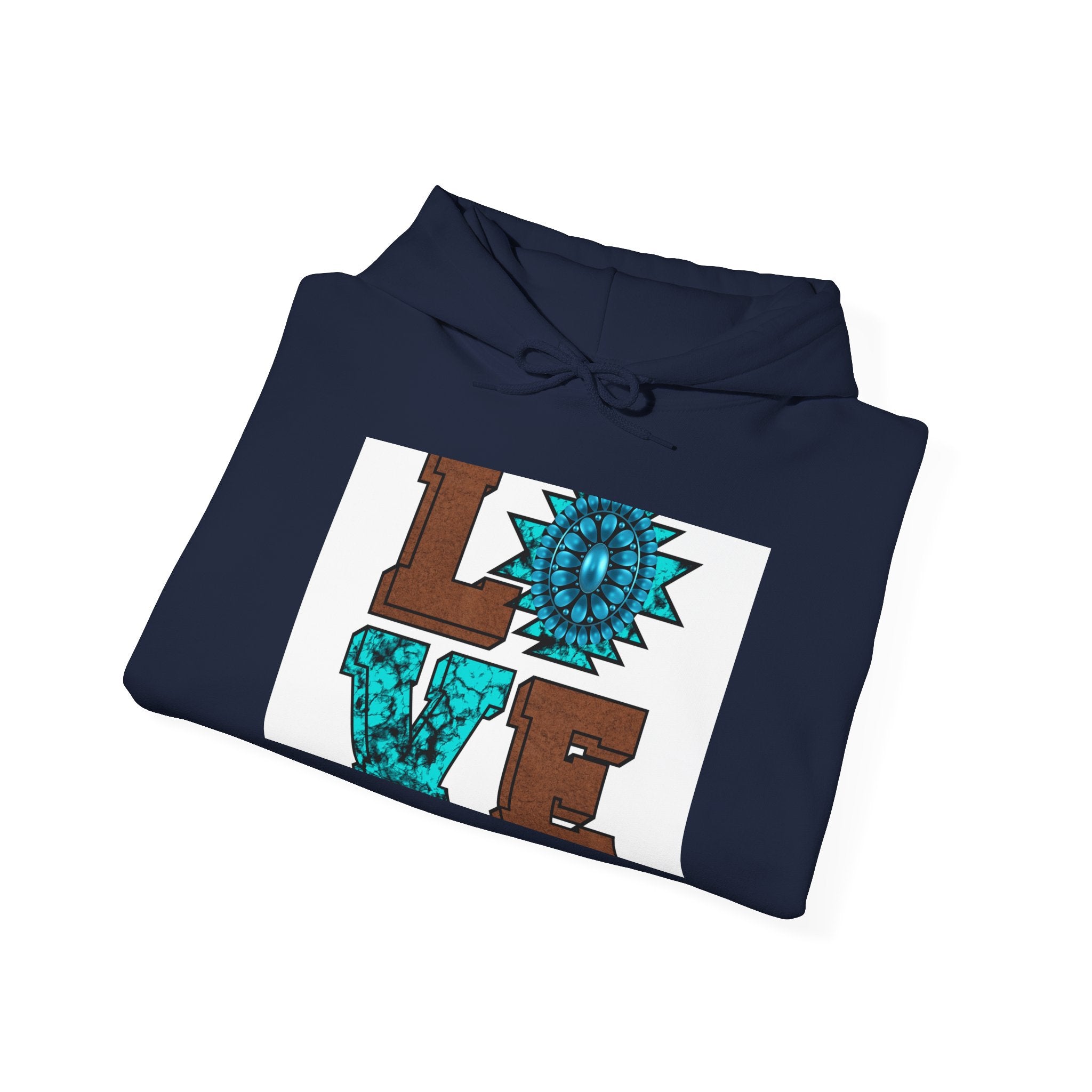 LOVE Southwestern Hoodie — Turquoise Aztec Pattern Pullover