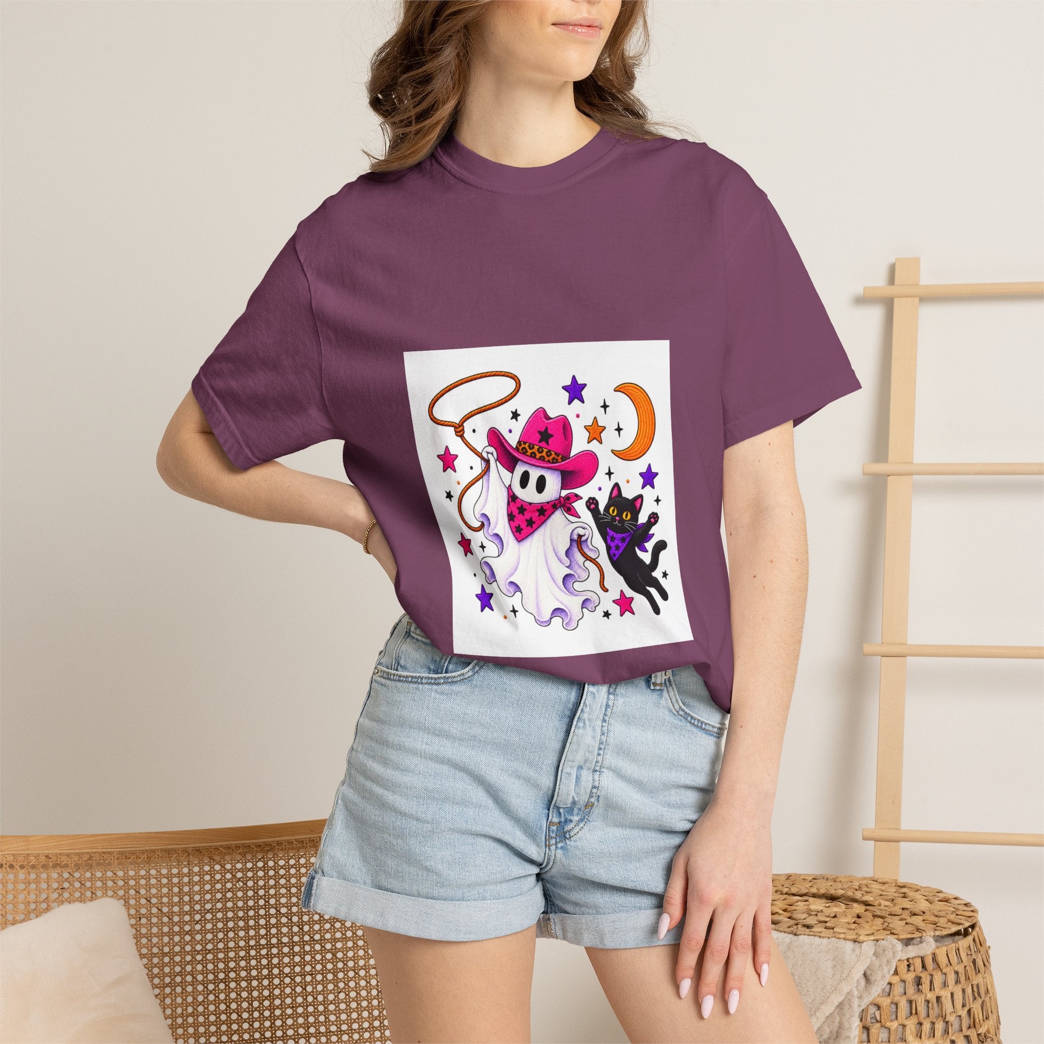 Cowboy Ghost and Black Cat Halloween T-Shirt