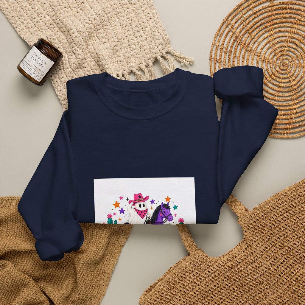 Halloween Unicorn Crewneck Sweatshirt — Cute Spooky Pony with Ghosts & Pumpkins