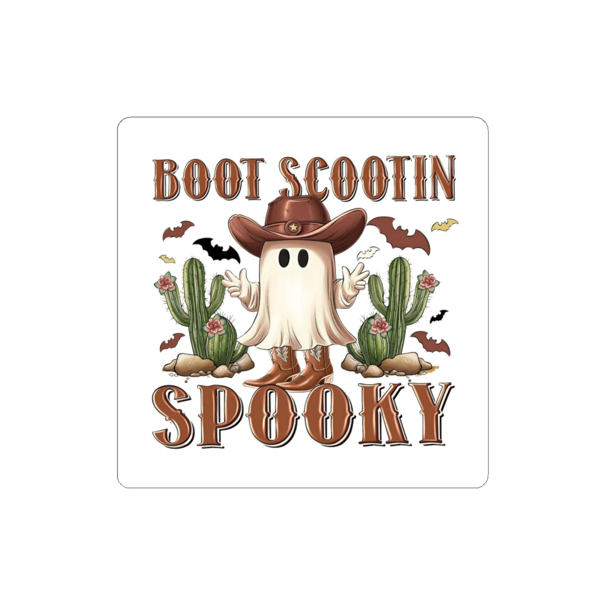 Boot Scootin' Spooky Sticker — Western Ghost Halloween Kiss-Cut Sticker