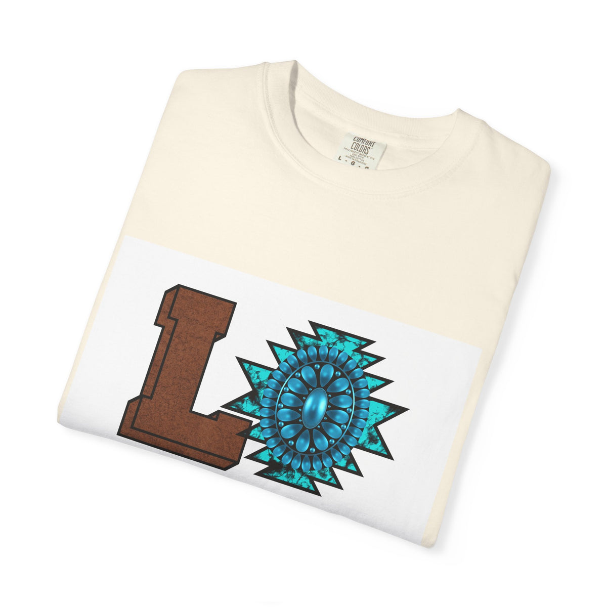 LOVE Southwestern Graphic T-Shirt — Turquoise Aztec Heart Design