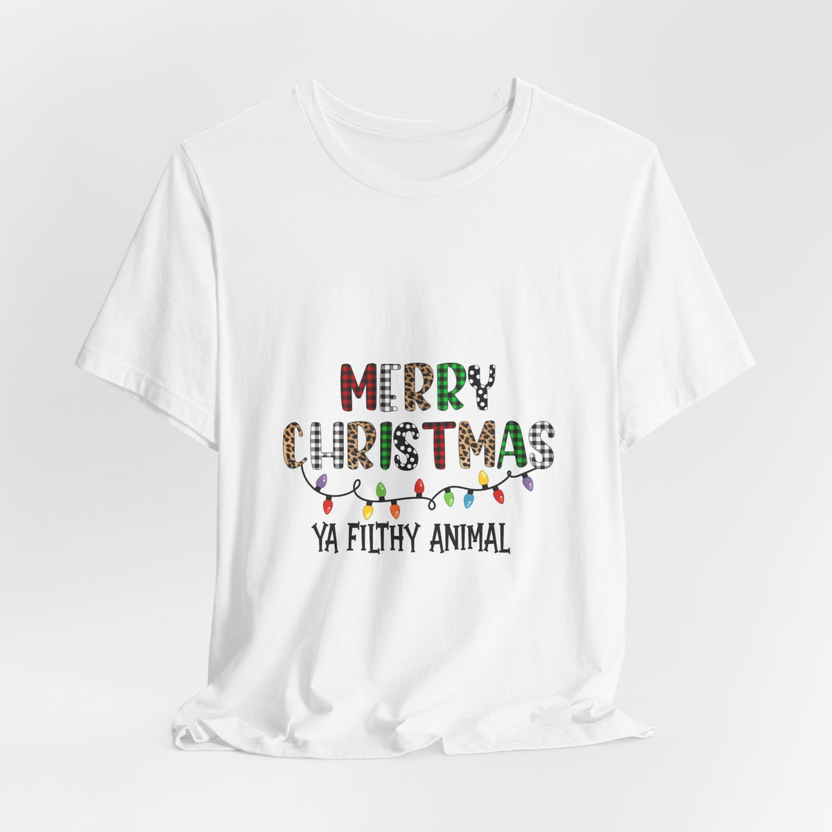 Merry Christmas Ya Filthy Animal T-Shirt – Funny Holiday Tee with Festive Lights
