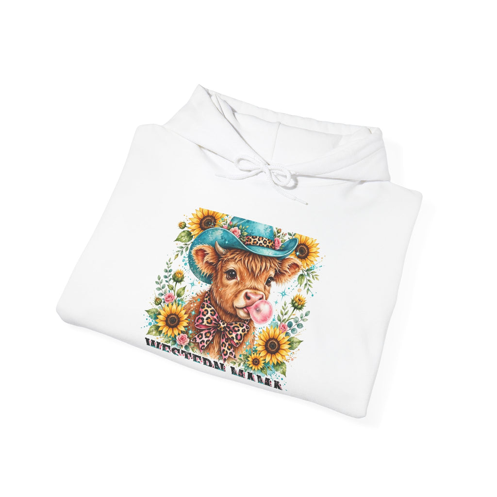 Cowgirl Cow Hoodie — Whimsical Sunflower Farm Animal Sweatshirt