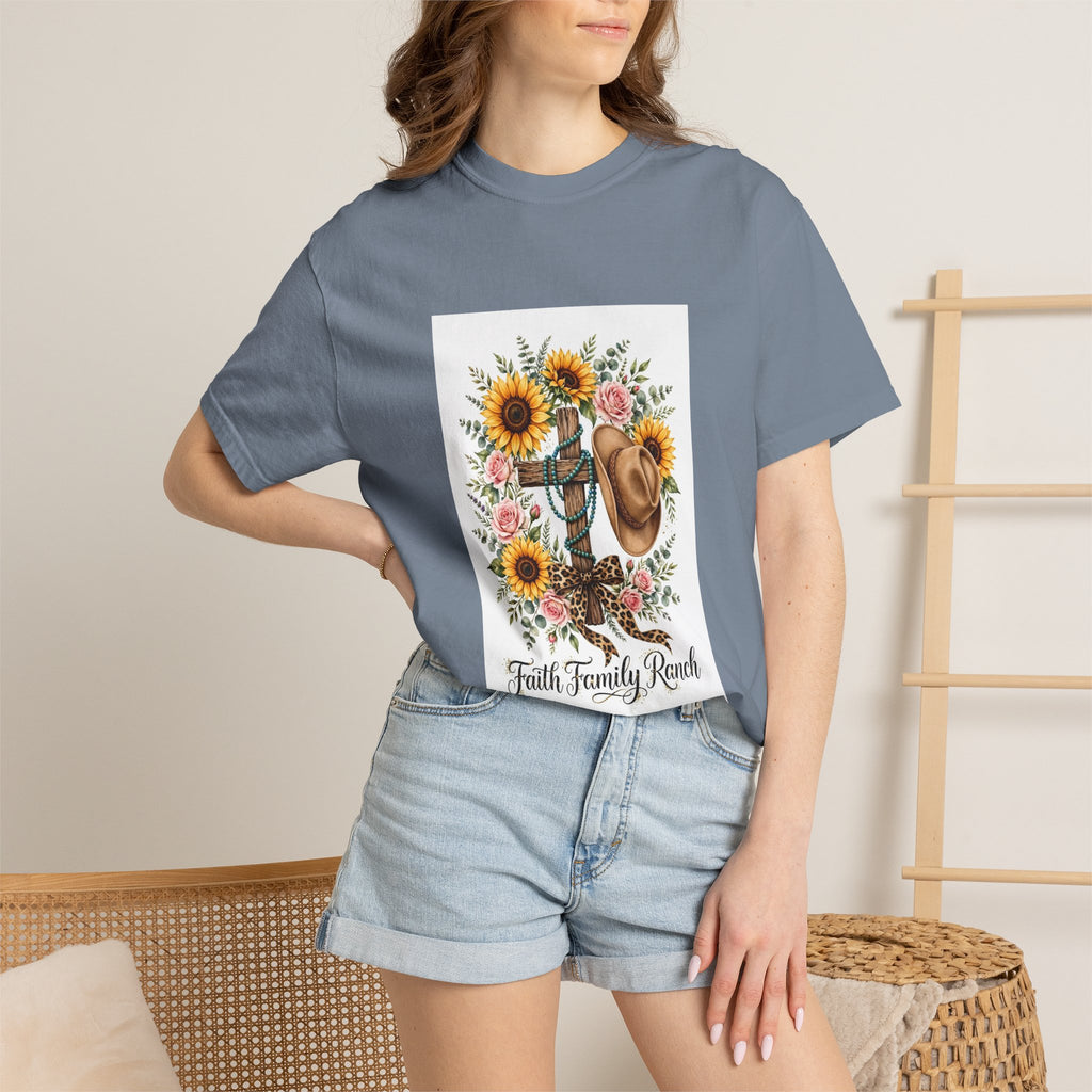 Faith Family Ranch T-Shirt — Sunflower Cowboy Hat Graphic Tee